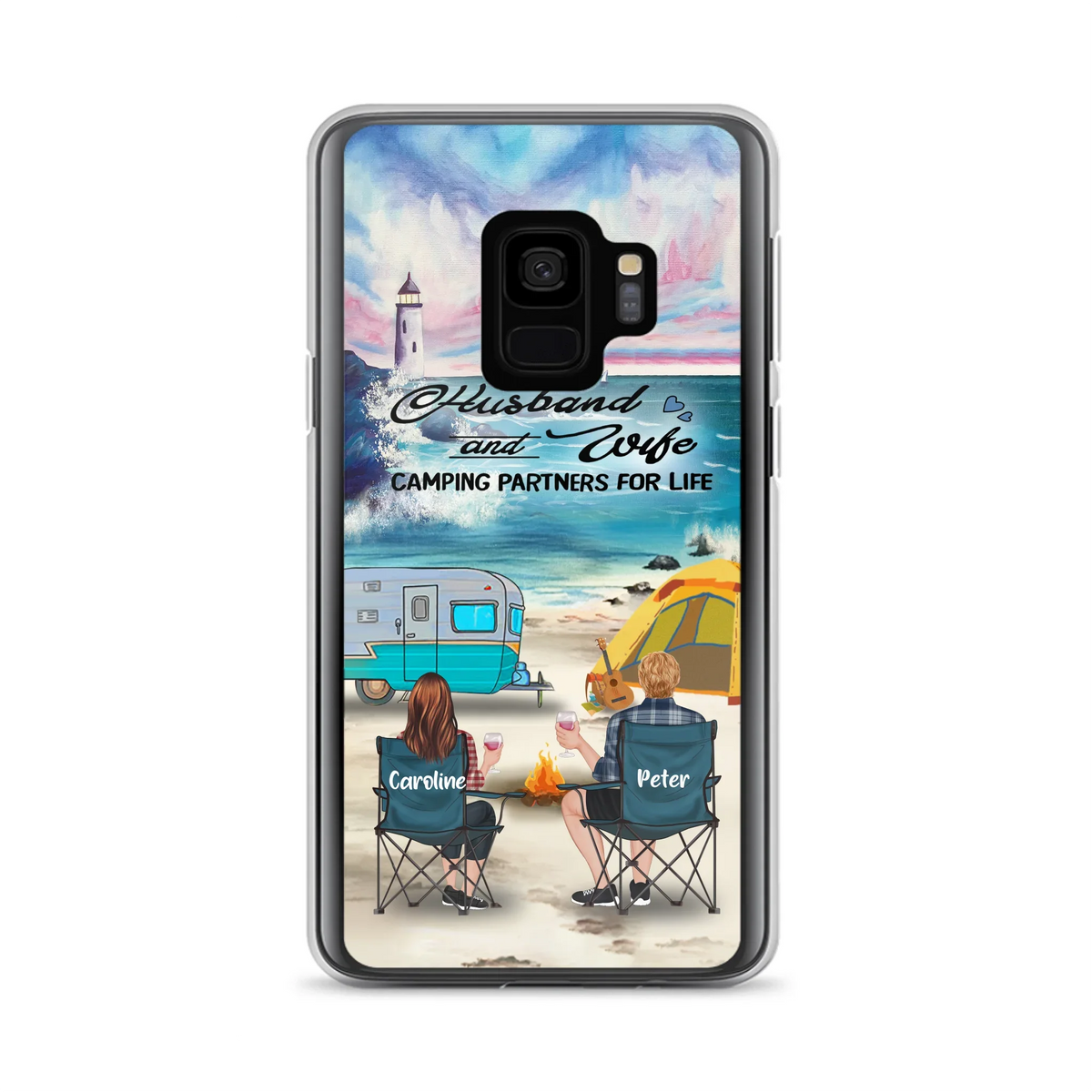 Custom Personalized Beach Camping Phone Case - Couple/ Parents With Upto 3 Kids And 3 Pets - Gift Idea For Camping Lover - Case For iPhone And Samsung