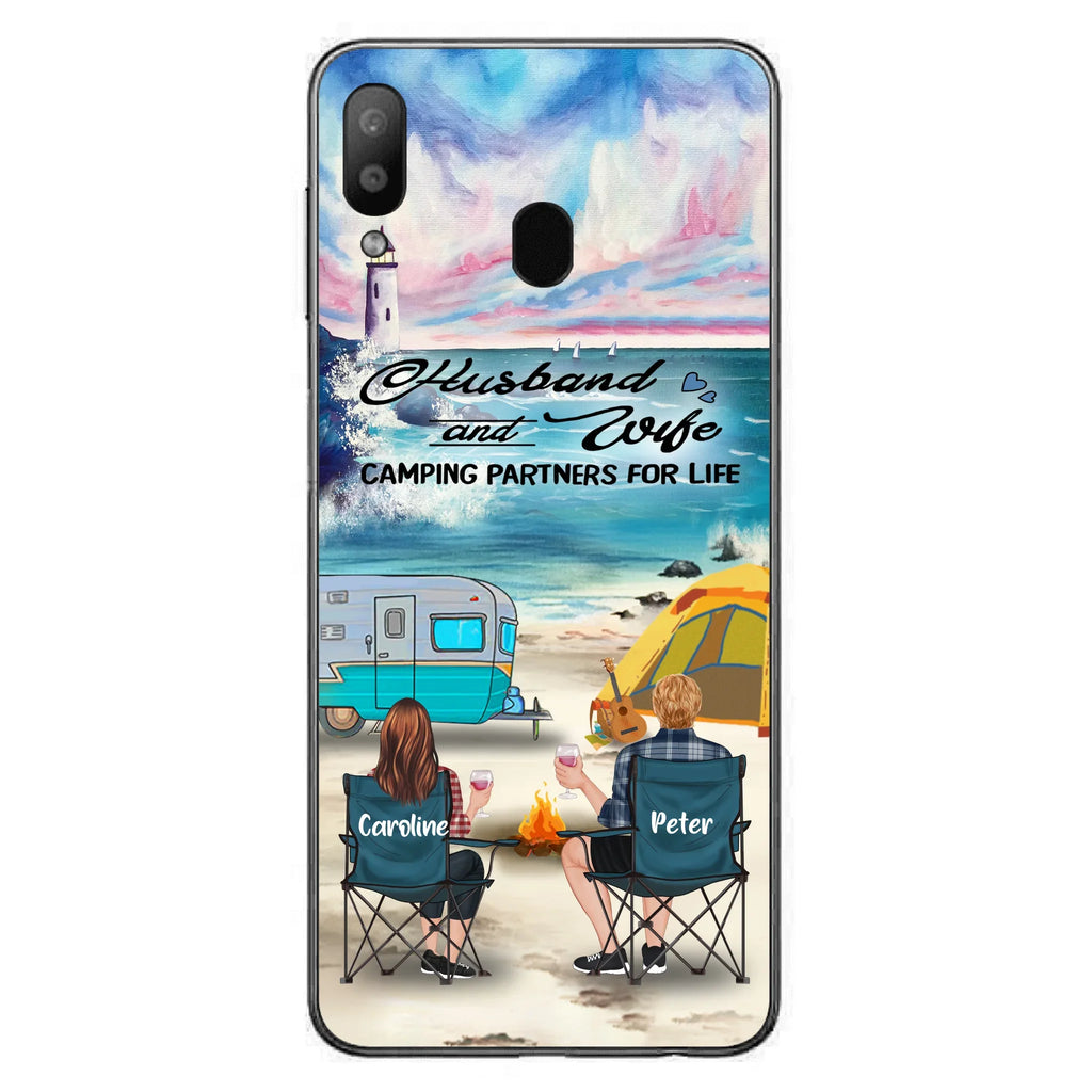 Custom Personalized Beach Camping Phone Case - Couple/ Parents With Upto 3 Kids And 3 Pets - Gift Idea For Camping Lover - Case For iPhone And Samsung