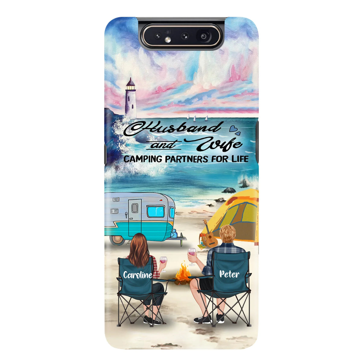 Custom Personalized Beach Camping Phone Case - Couple/ Parents With Upto 3 Kids And 3 Pets - Gift Idea For Camping Lover - Case For iPhone And Samsung