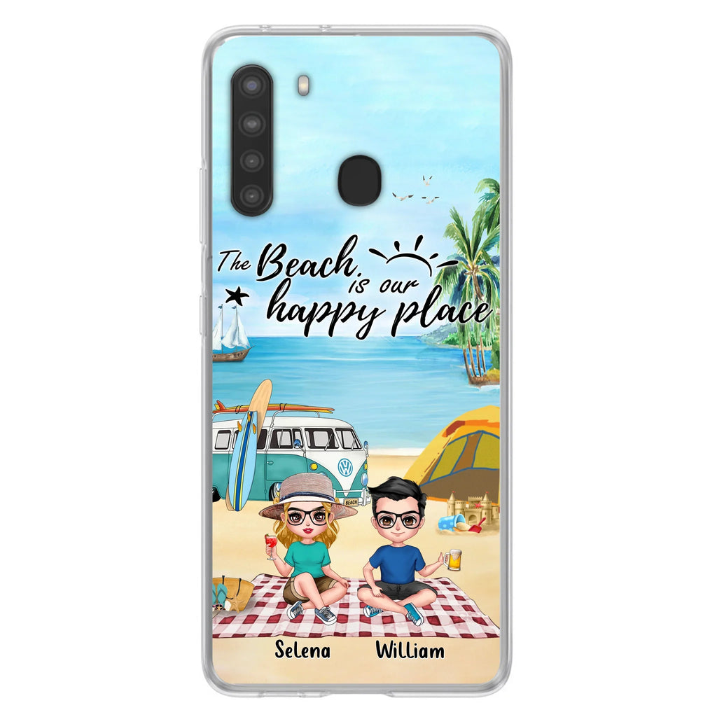Custom Personalized Summer Beach Picnic Camping Phone Case - Upto 5 People - Gift Idea For Camping Couple/ Friends - The Beach Is Our Happy Place - Case For iPhone And Samsung