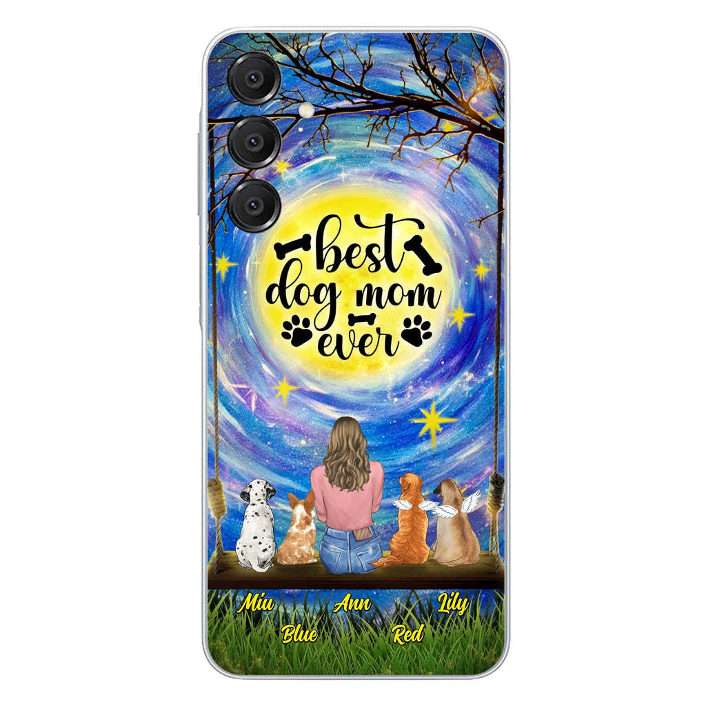 Custom Personalized Dog Mom Phone Case - Upto 4 Dogs - Gift Idea For Dog Lovers - I Love You To the Moon And Back - Case For iPhone/Samsung