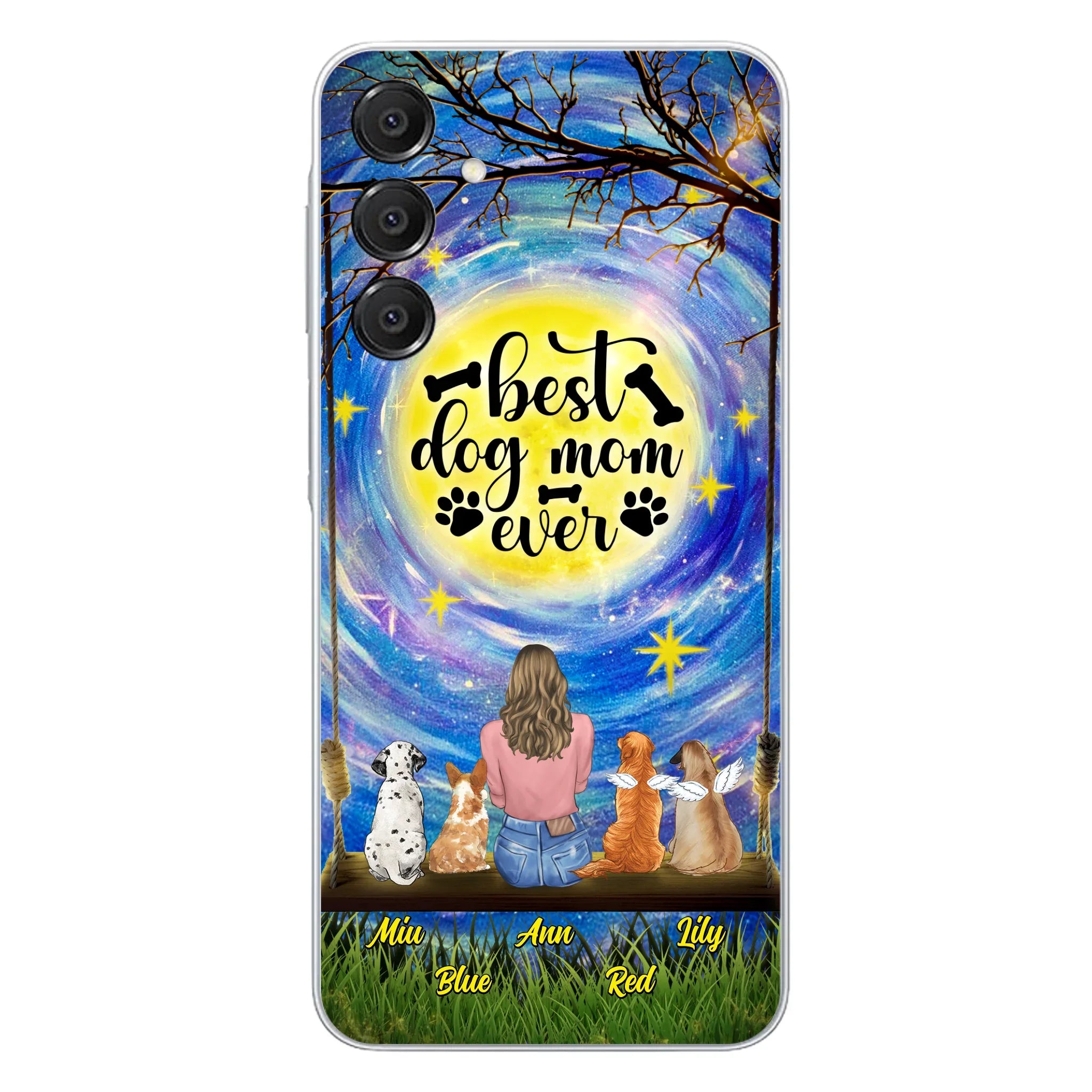 Custom Personalized Dog Mom Phone Case - Upto 4 Dogs - Gift Idea For Dog Lovers - I Love You To the Moon And Back - Case For iPhone/Samsung
