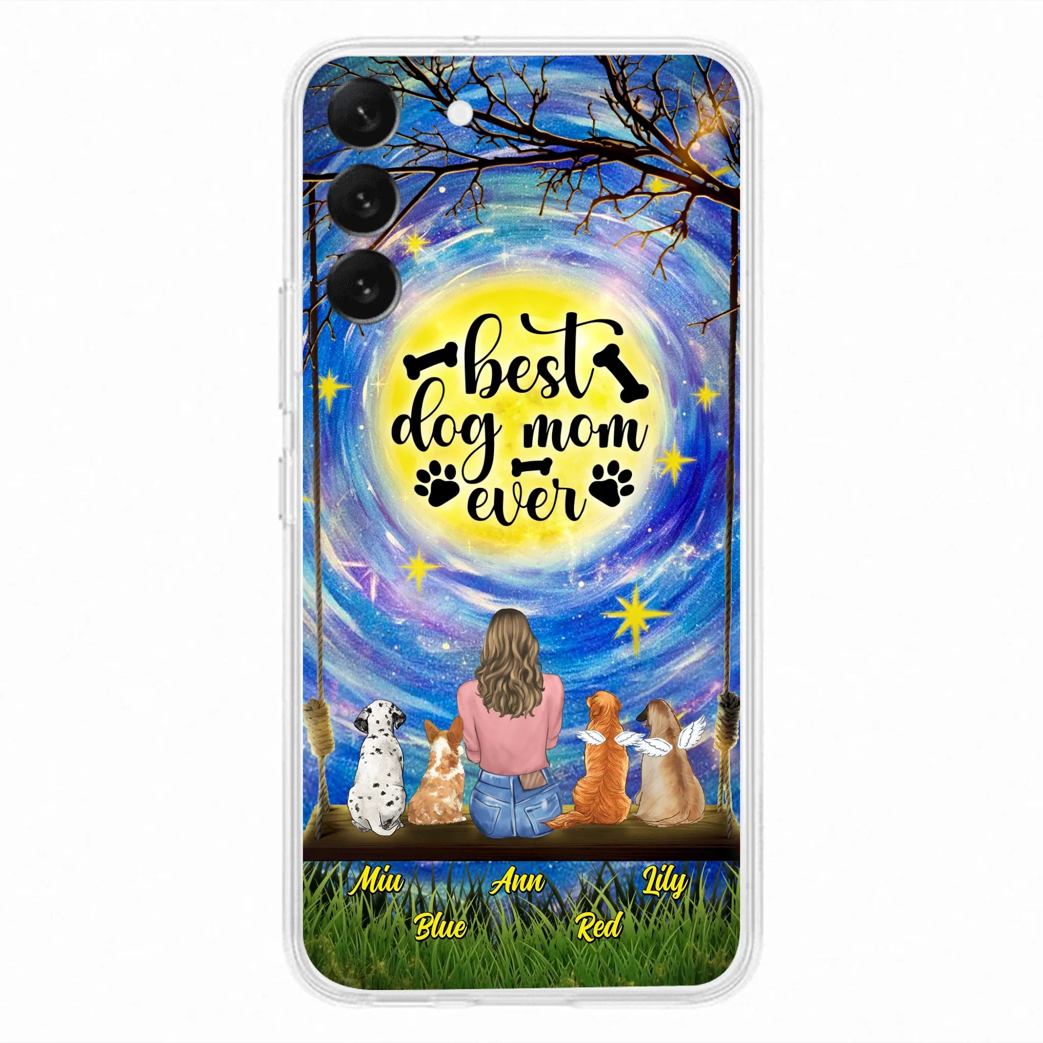 Custom Personalized Dog Mom Phone Case - Upto 4 Dogs - Gift Idea For Dog Lovers - I Love You To the Moon And Back - Case For iPhone/Samsung
