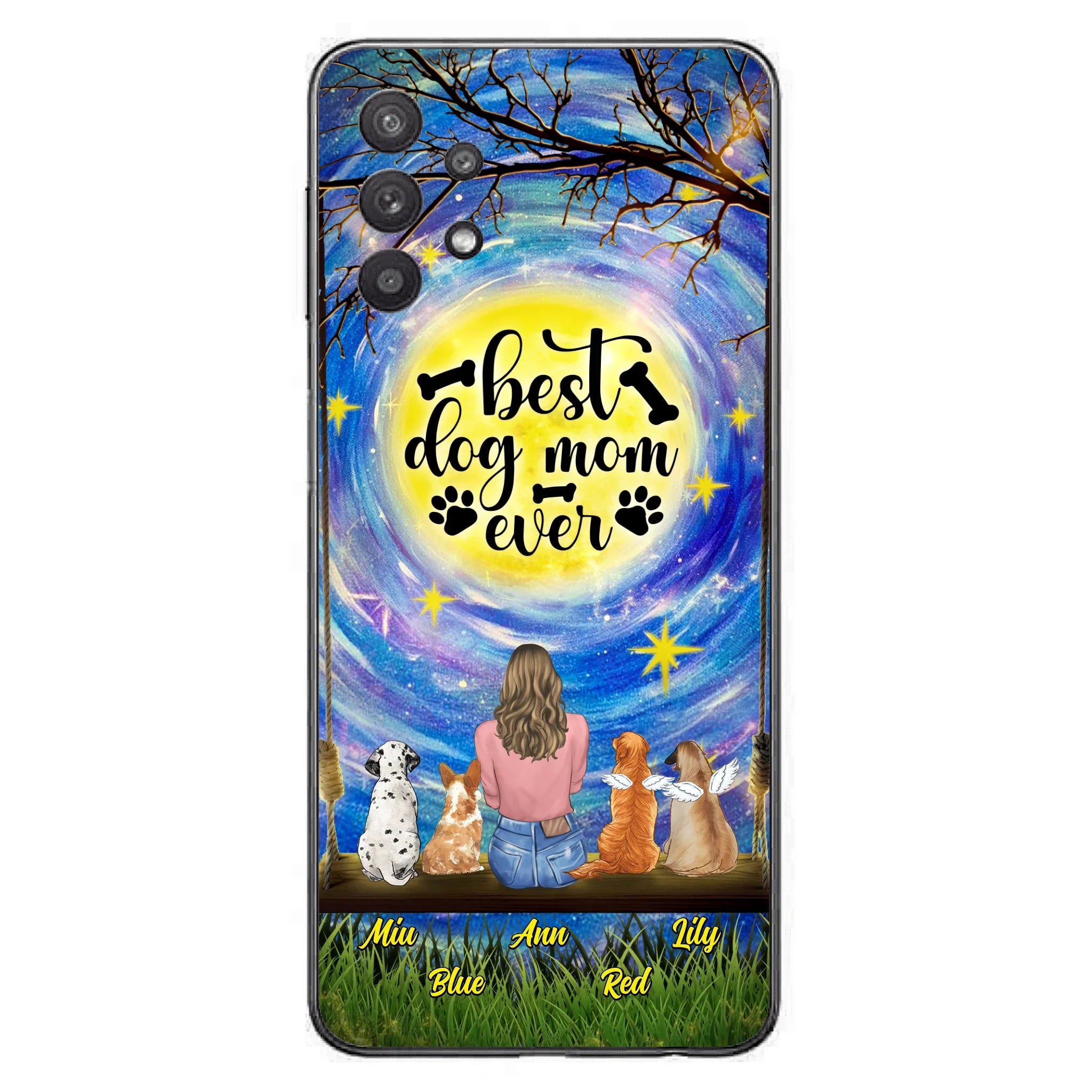 Custom Personalized Dog Mom Phone Case - Upto 4 Dogs - Gift Idea For Dog Lovers - I Love You To the Moon And Back - Case For iPhone/Samsung