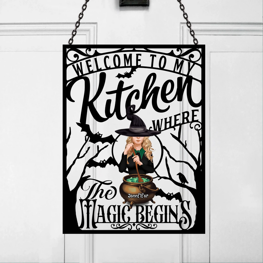 Personalized Witch Kitchen Metal Sign - Gift Idea For Witch Lover - Welcome To My Kitchen Where The Magic Begins