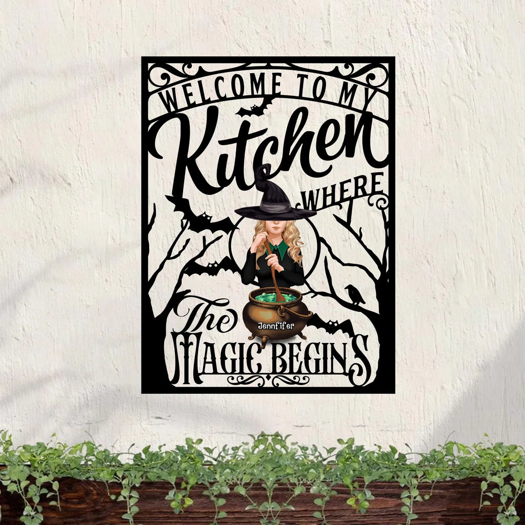 Personalized Witch Kitchen Metal Sign - Gift Idea For Witch Lover - Welcome To My Kitchen Where The Magic Begins