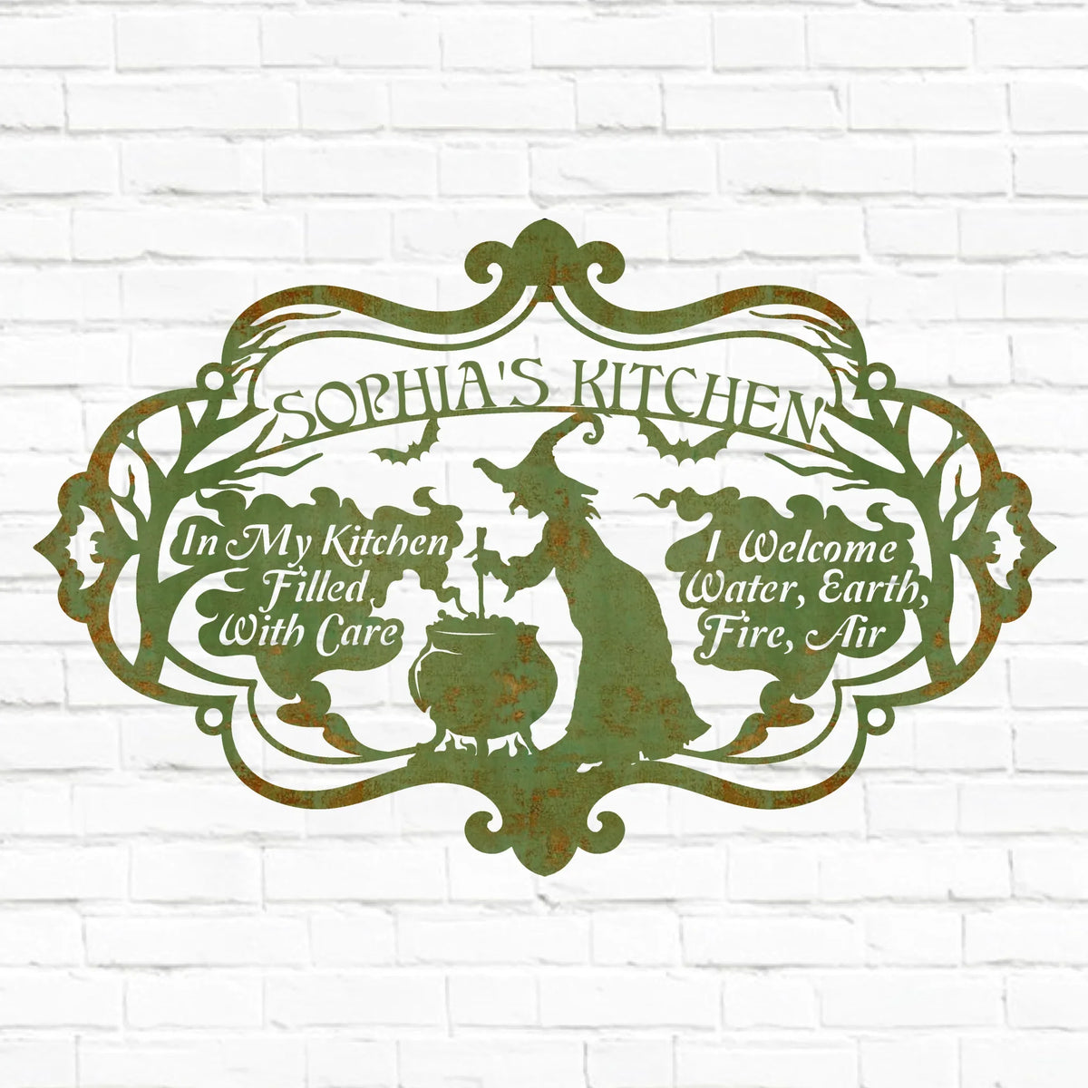 Custom Personalized Witch Kitchen Metal Sign - Gift Idea For Witch Lover - I Welcome Water Earth Fire Air