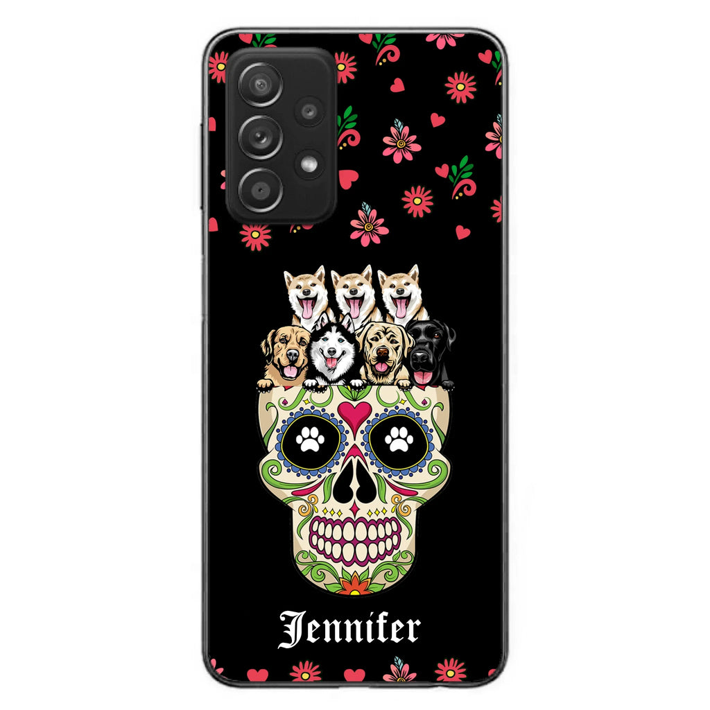 Custom Personalized Sugar Skull Pets Phone Case - Gift for Dog/Cat Lovers - Up to 7 Pets