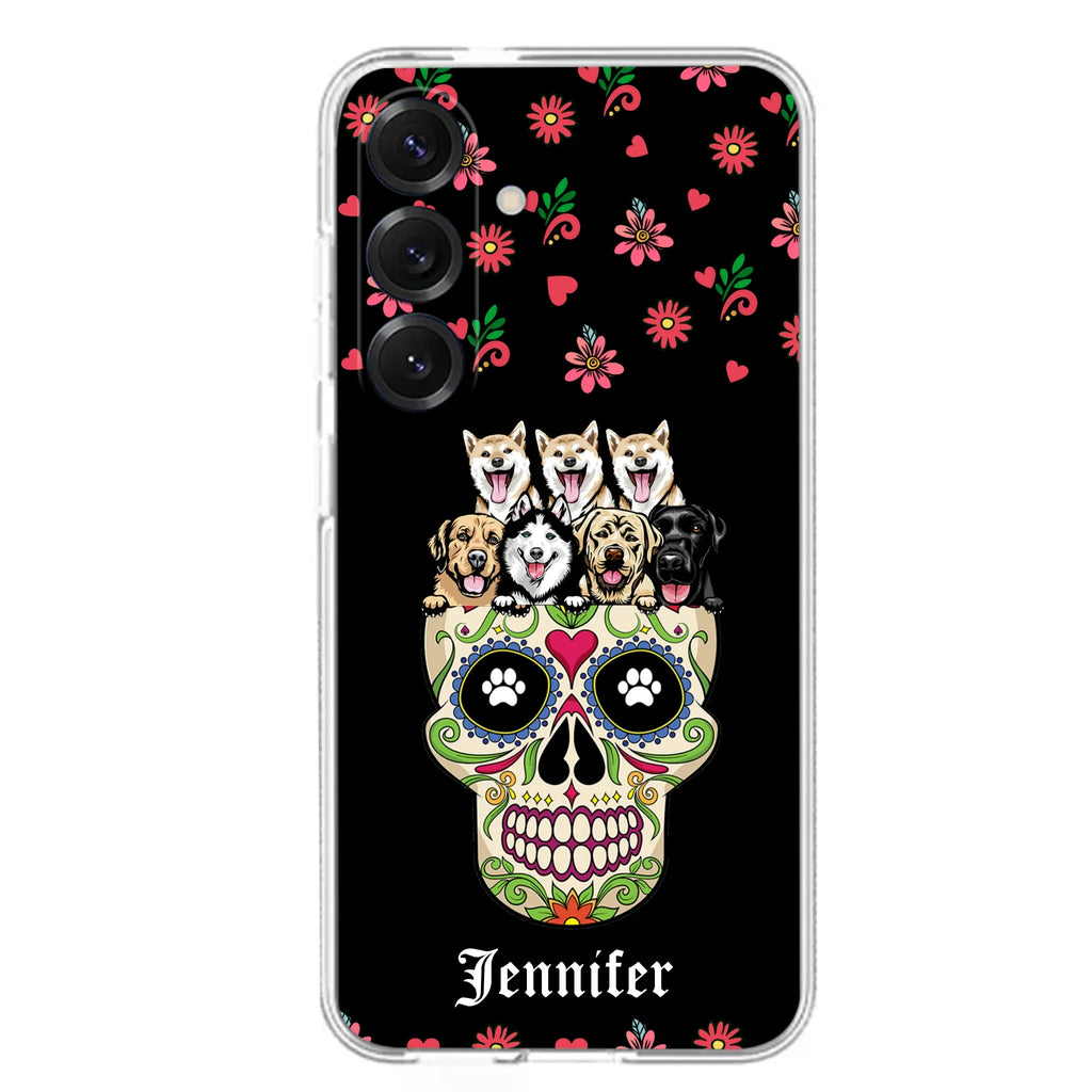 Custom Personalized Sugar Skull Pets Phone Case - Gift for Dog/Cat Lovers - Up to 7 Pets