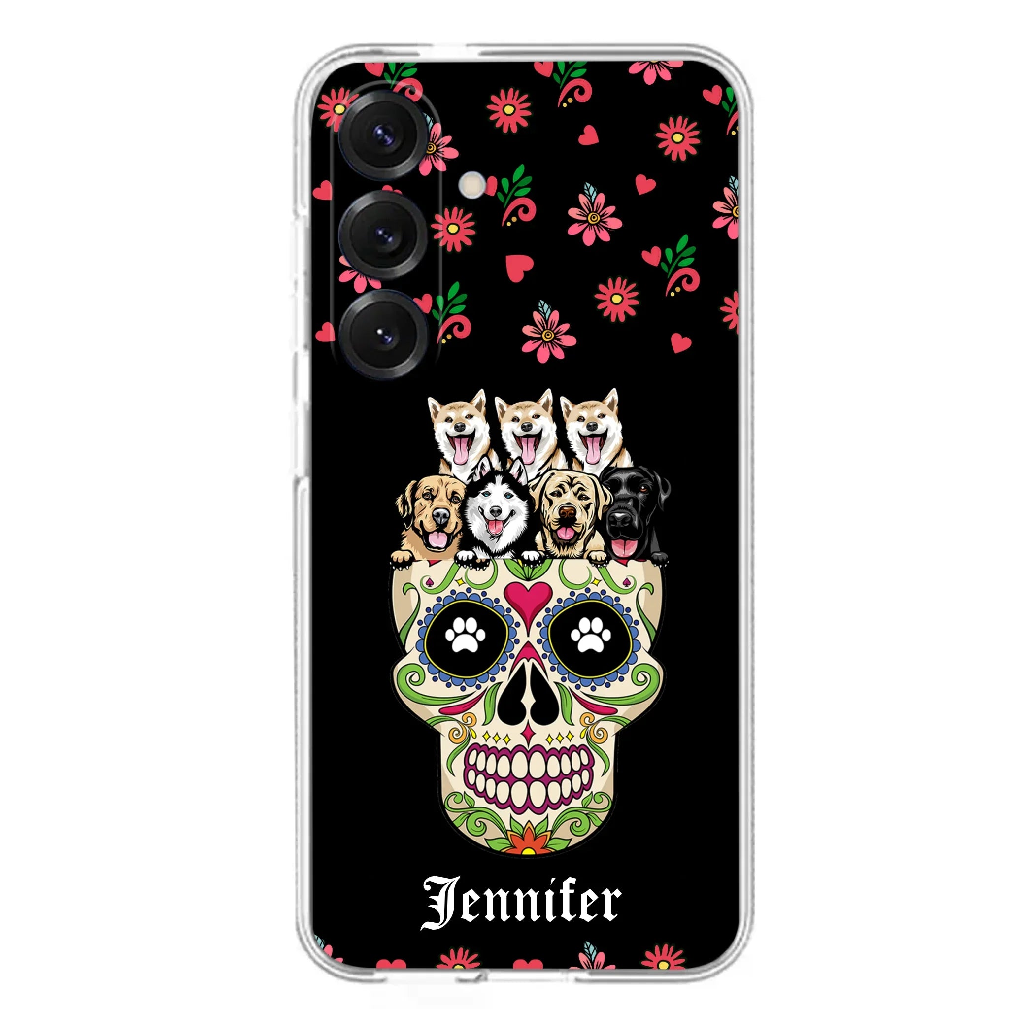 Custom Personalized Sugar Skull Pets Phone Case - Gift for Dog/Cat Lovers - Up to 7 Pets