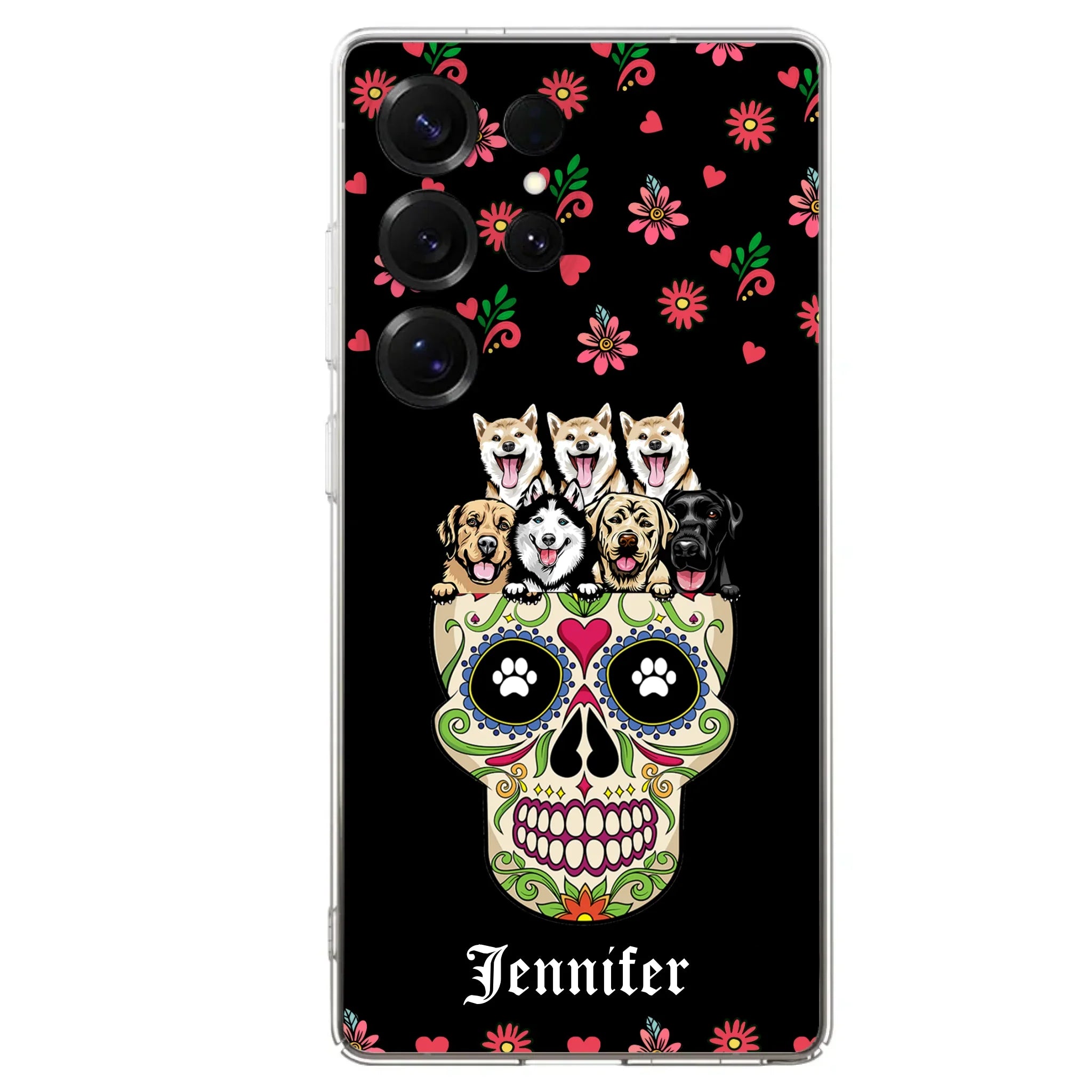 Custom Personalized Sugar Skull Pets Phone Case - Gift for Dog/Cat Lovers - Up to 7 Pets