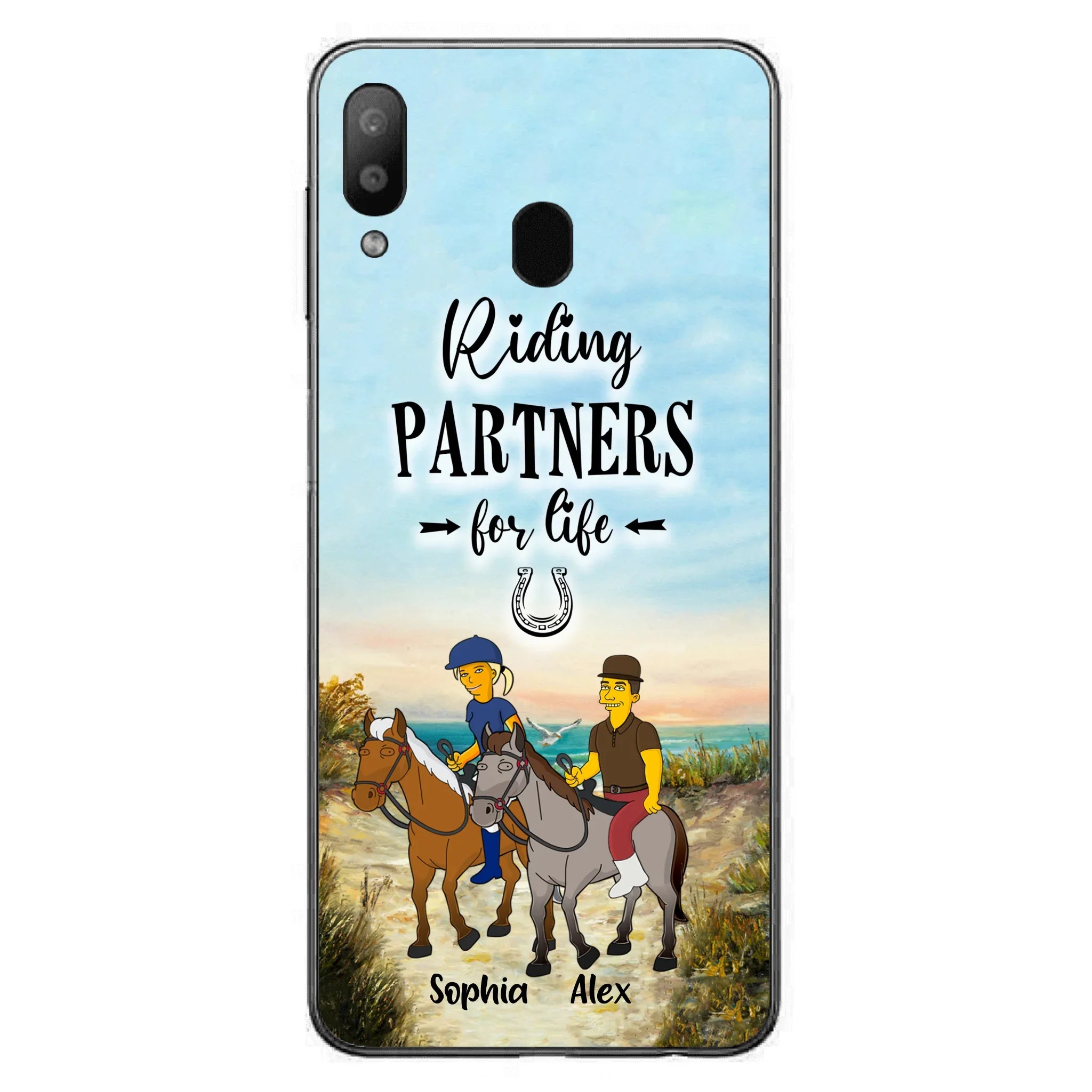 Custom Personalized Horseback Riding Cartoon Portrait From Photo Phone Case - Gift Idea For Couple/ Riding Lover - Case For iPhone And Samsung