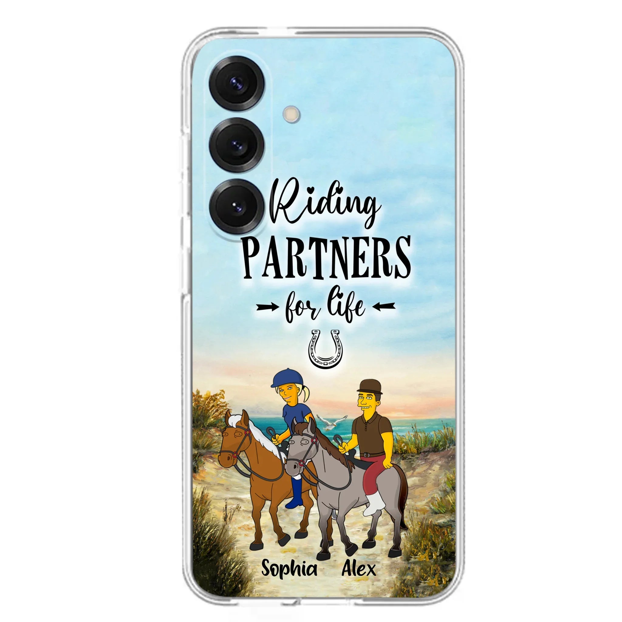 Custom Personalized Horseback Riding Cartoon Portrait From Photo Phone Case - Gift Idea For Couple/ Riding Lover - Case For iPhone And Samsung