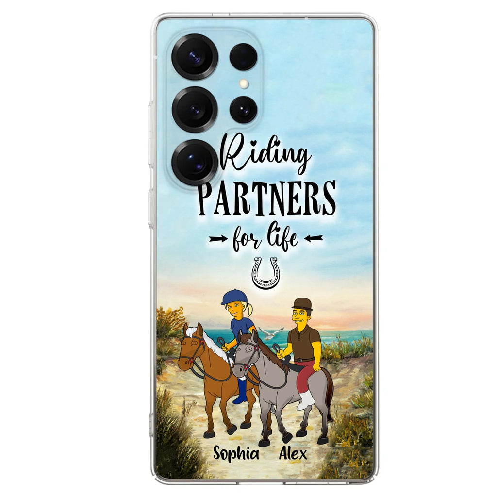 Custom Personalized Horseback Riding Cartoon Portrait From Photo Phone Case - Gift Idea For Couple/ Riding Lover - Case For iPhone And Samsung