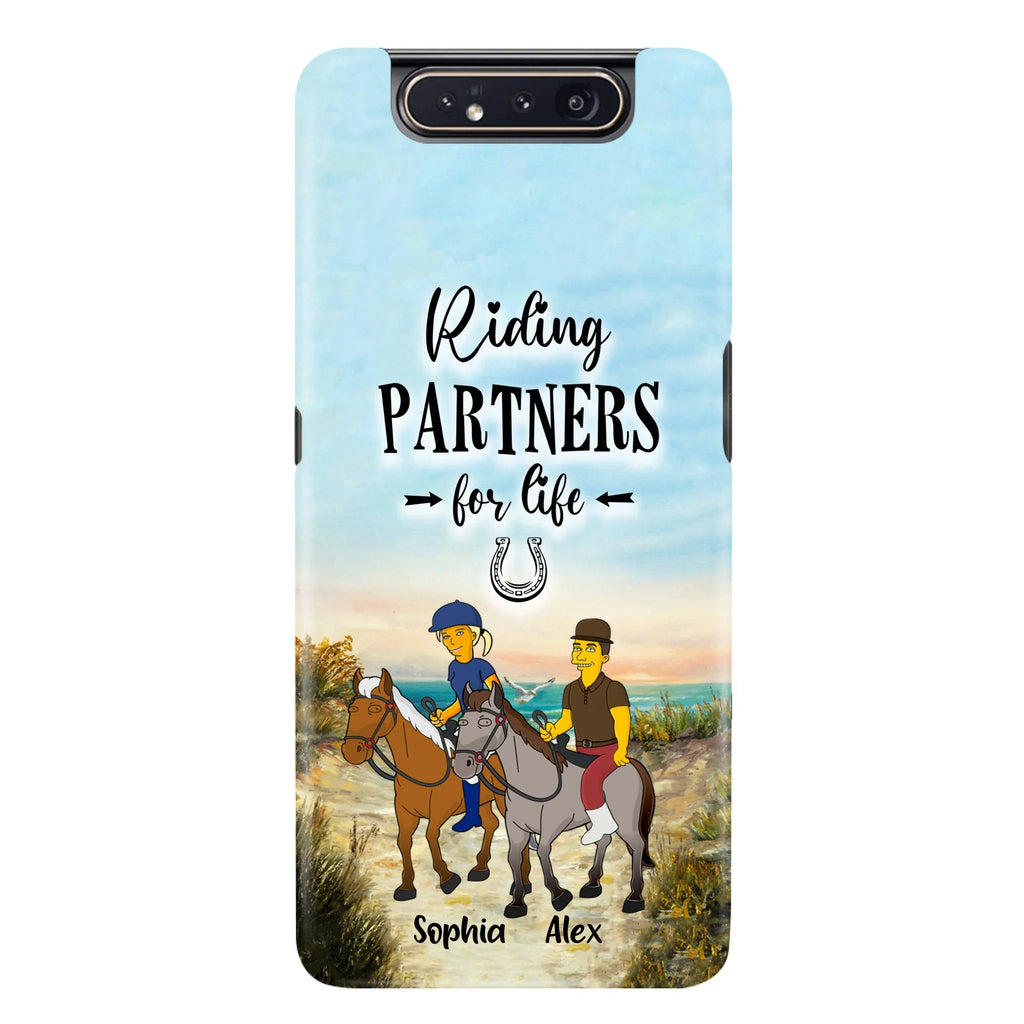 Custom Personalized Horseback Riding Cartoon Portrait From Photo Phone Case - Gift Idea For Couple/ Riding Lover - Case For iPhone And Samsung