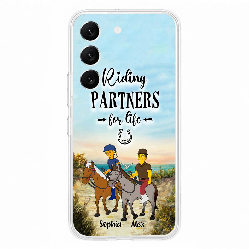 Custom Personalized Horseback Riding Cartoon Portrait From Photo Phone Case - Gift Idea For Couple/ Riding Lover - Case For iPhone And Samsung