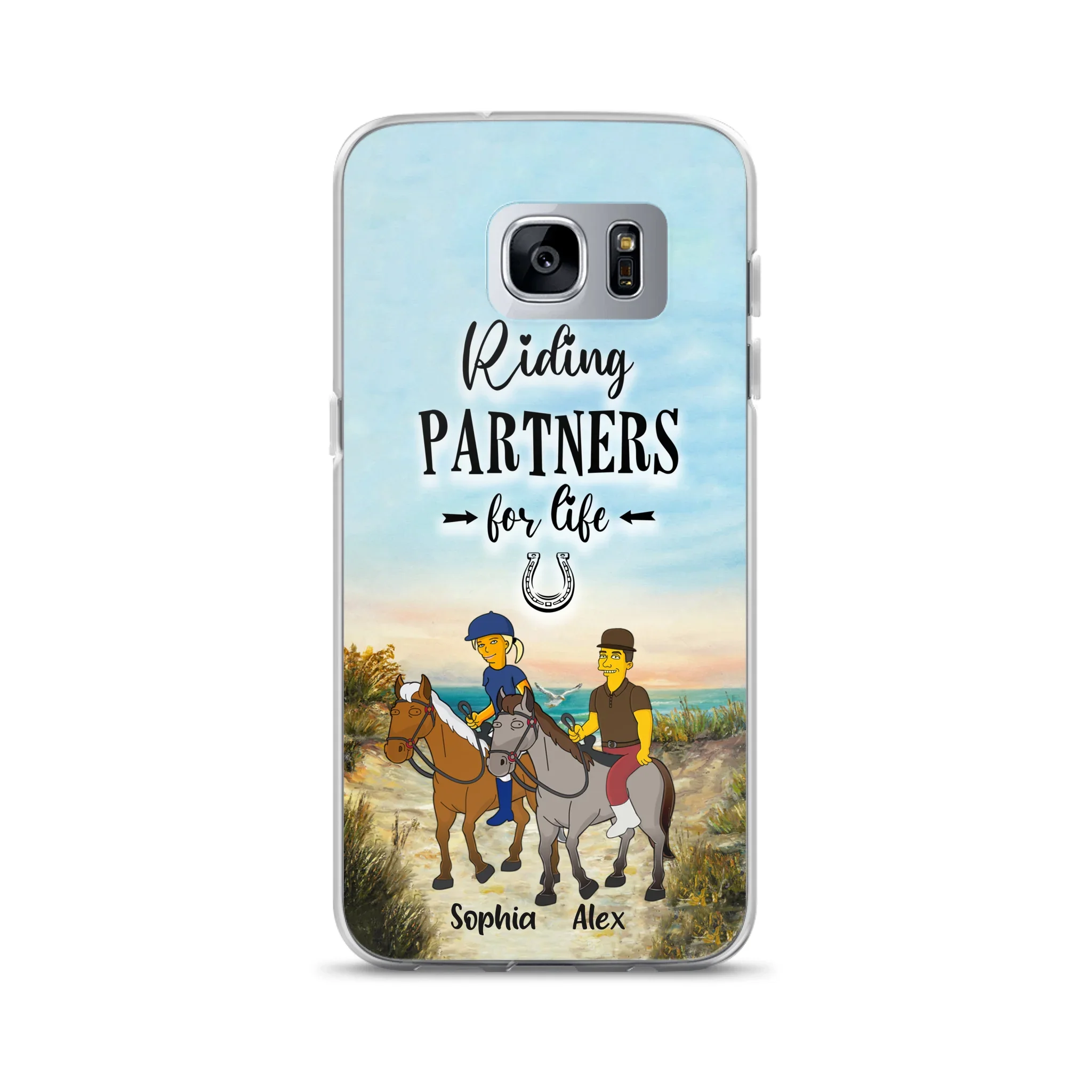 Custom Personalized Horseback Riding Cartoon Portrait From Photo Phone Case - Gift Idea For Couple/ Riding Lover - Case For iPhone And Samsung