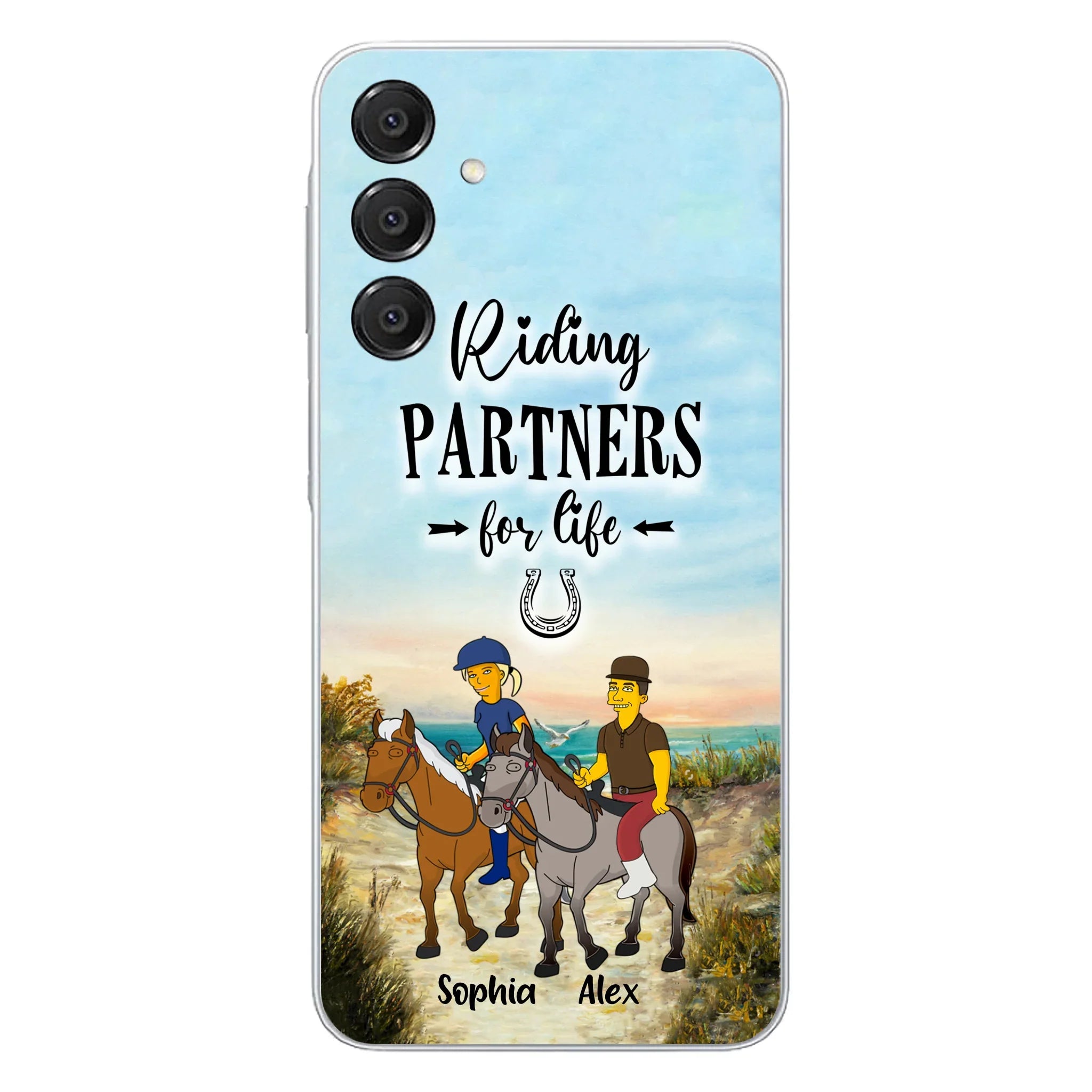 Custom Personalized Horseback Riding Cartoon Portrait From Photo Phone Case - Gift Idea For Couple/ Riding Lover - Case For iPhone And Samsung