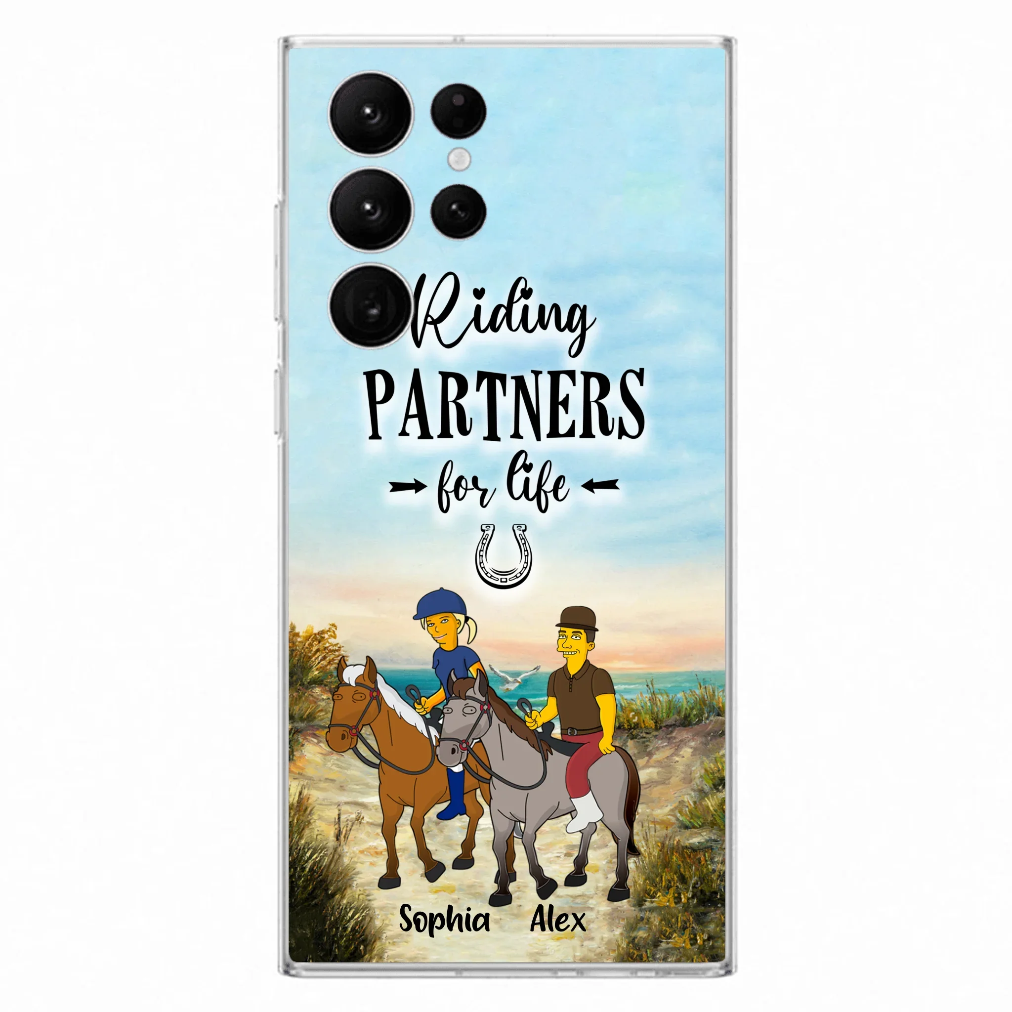 Custom Personalized Horseback Riding Cartoon Portrait From Photo Phone Case - Gift Idea For Couple/ Riding Lover - Case For iPhone And Samsung