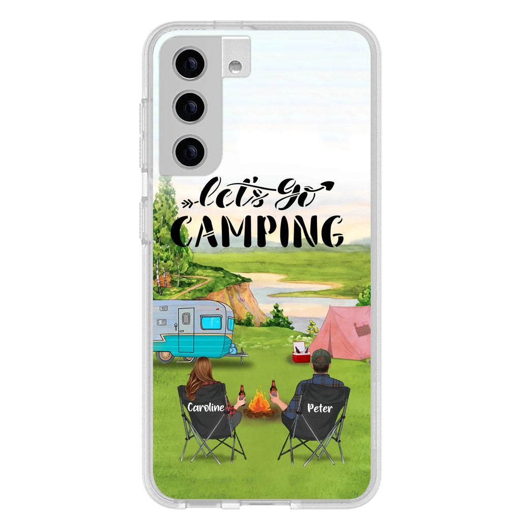 Custom Personalized Camping Phone Case - Couple With Upto 3 Kids And 4 Pets - Gift Idea For Camping Lover - Let's Go Camping - Case For iPhone And Samsung