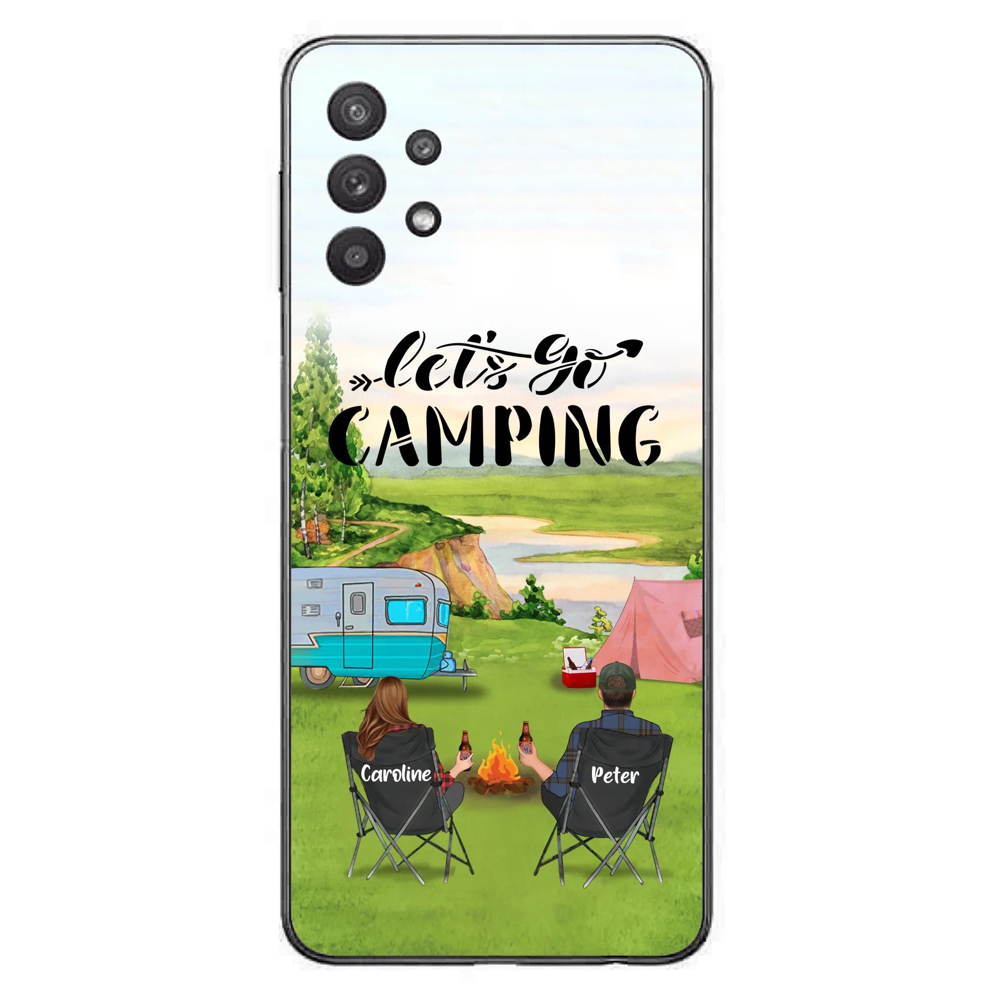 Custom Personalized Camping Phone Case - Couple With Upto 3 Kids And 4 Pets - Gift Idea For Camping Lover - Let's Go Camping - Case For iPhone And Samsung