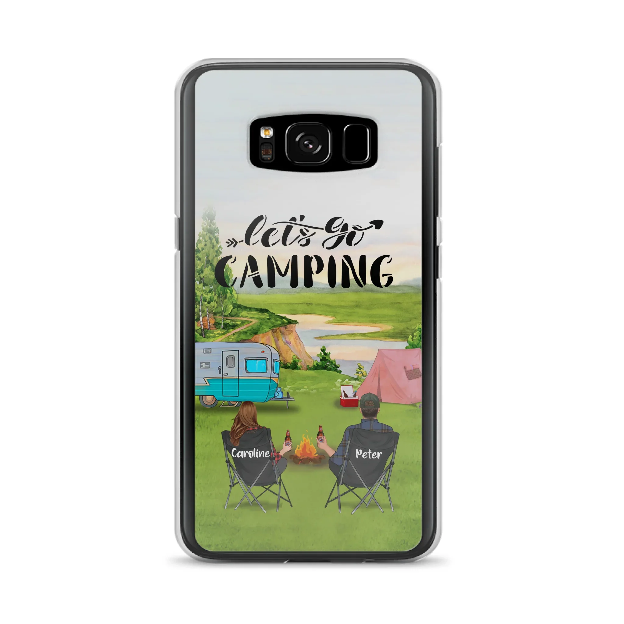 Custom Personalized Camping Phone Case - Couple With Upto 3 Kids And 4 Pets - Gift Idea For Camping Lover - Let's Go Camping - Case For iPhone And Samsung