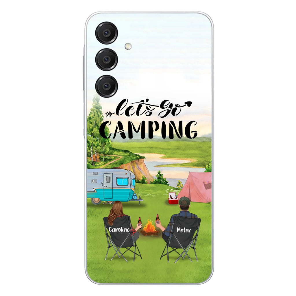 Custom Personalized Camping Phone Case - Couple With Upto 3 Kids And 4 Pets - Gift Idea For Camping Lover - Let's Go Camping - Case For iPhone And Samsung