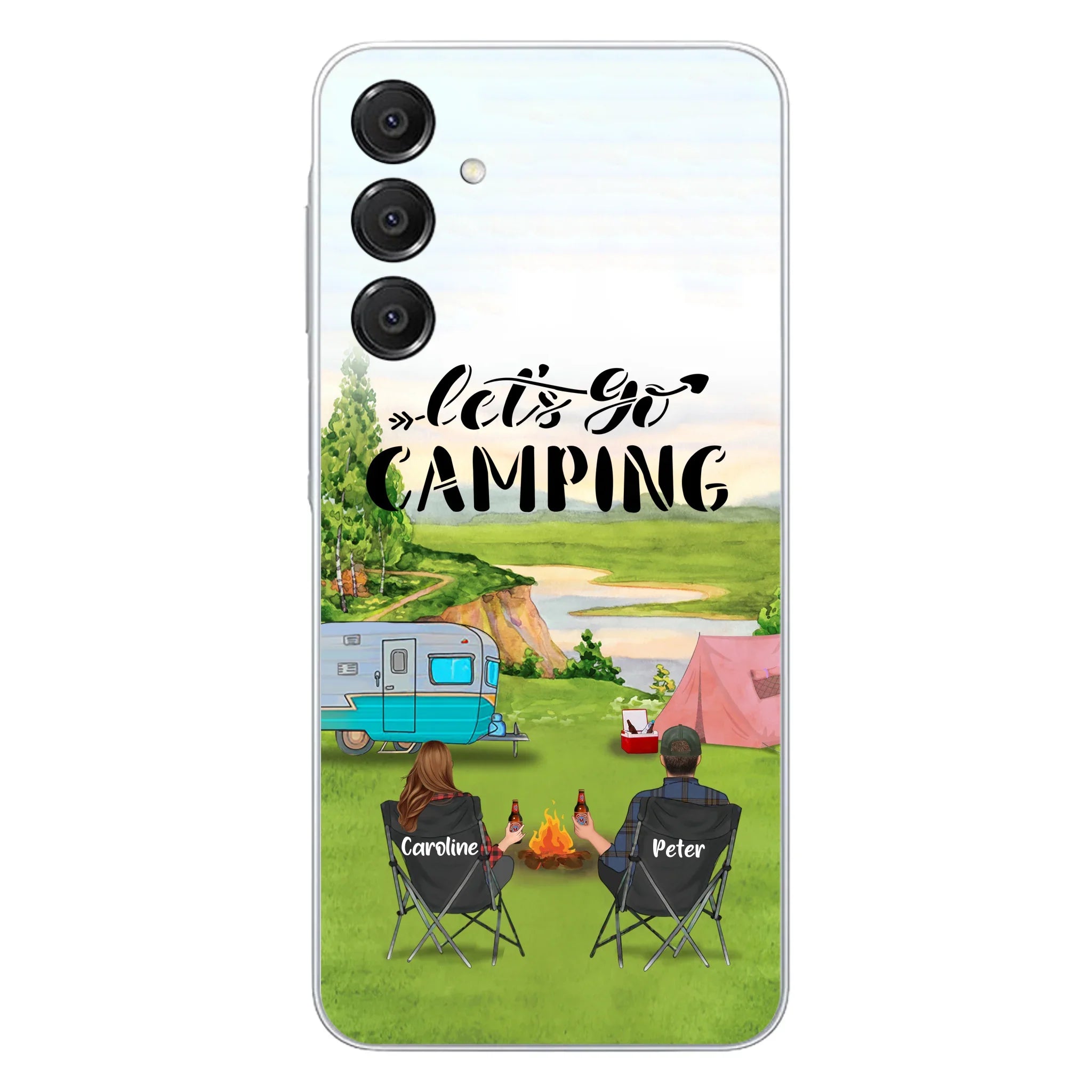 Custom Personalized Camping Phone Case - Couple With Upto 3 Kids And 4 Pets - Gift Idea For Camping Lover - Let's Go Camping - Case For iPhone And Samsung