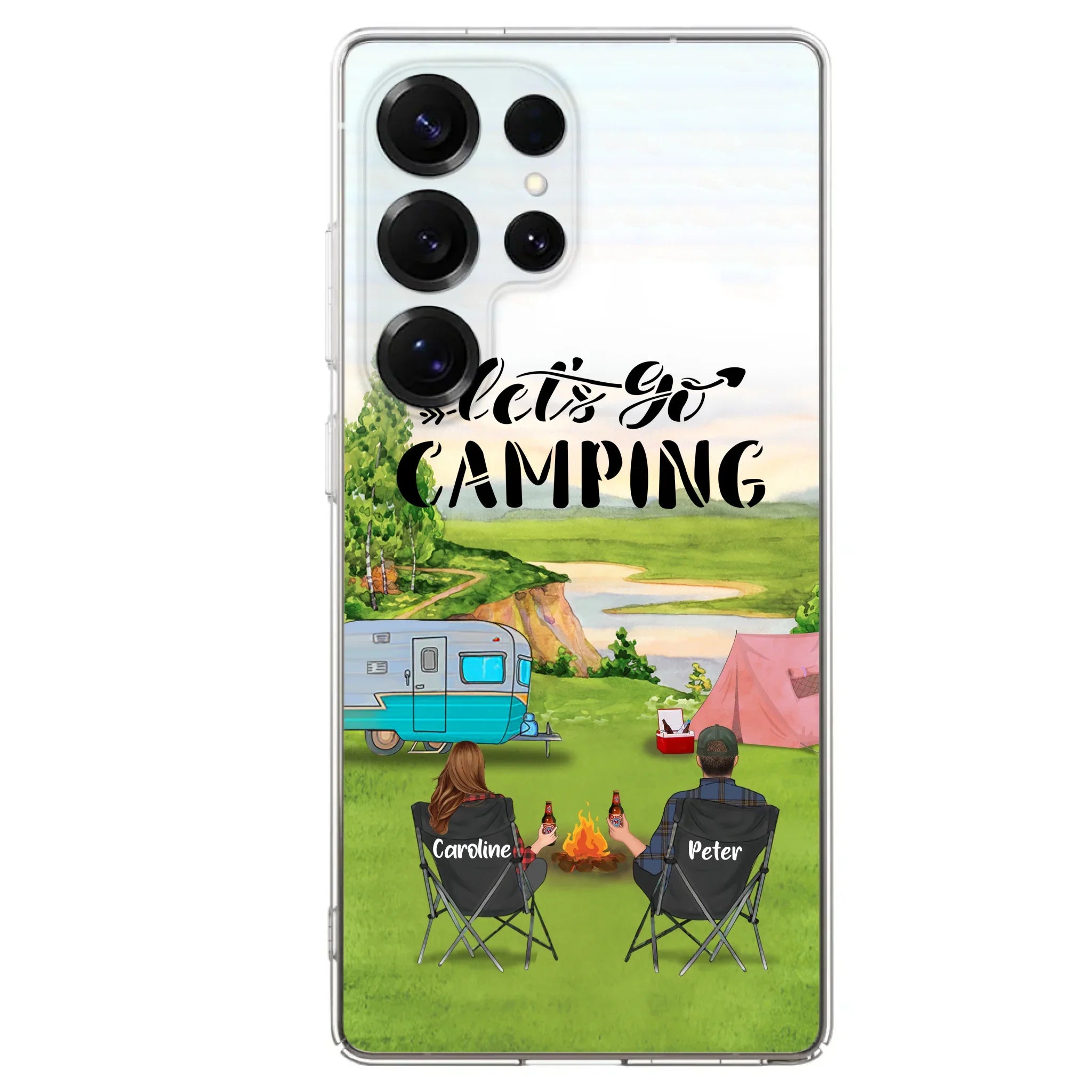 Custom Personalized Camping Phone Case - Couple With Upto 3 Kids And 4 Pets - Gift Idea For Camping Lover - Let's Go Camping - Case For iPhone And Samsung