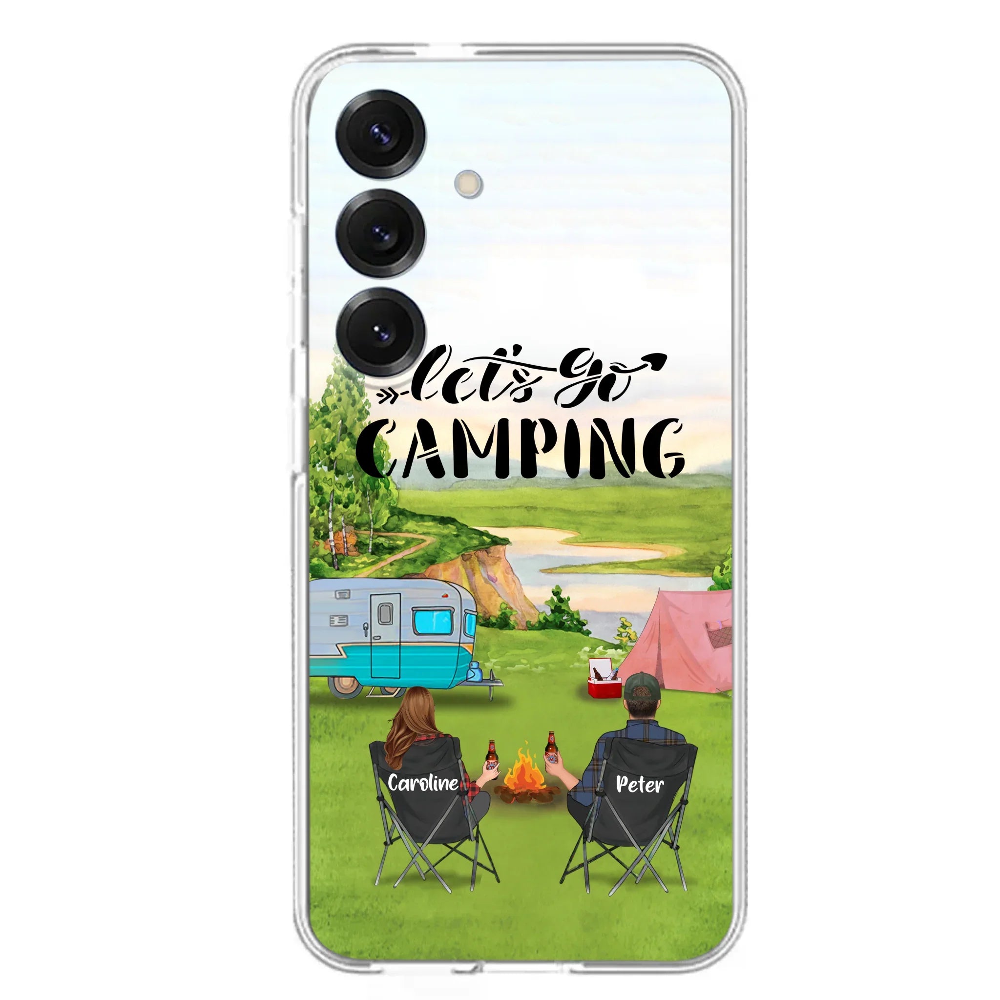 Custom Personalized Camping Phone Case - Couple With Upto 3 Kids And 4 Pets - Gift Idea For Camping Lover - Let's Go Camping - Case For iPhone And Samsung