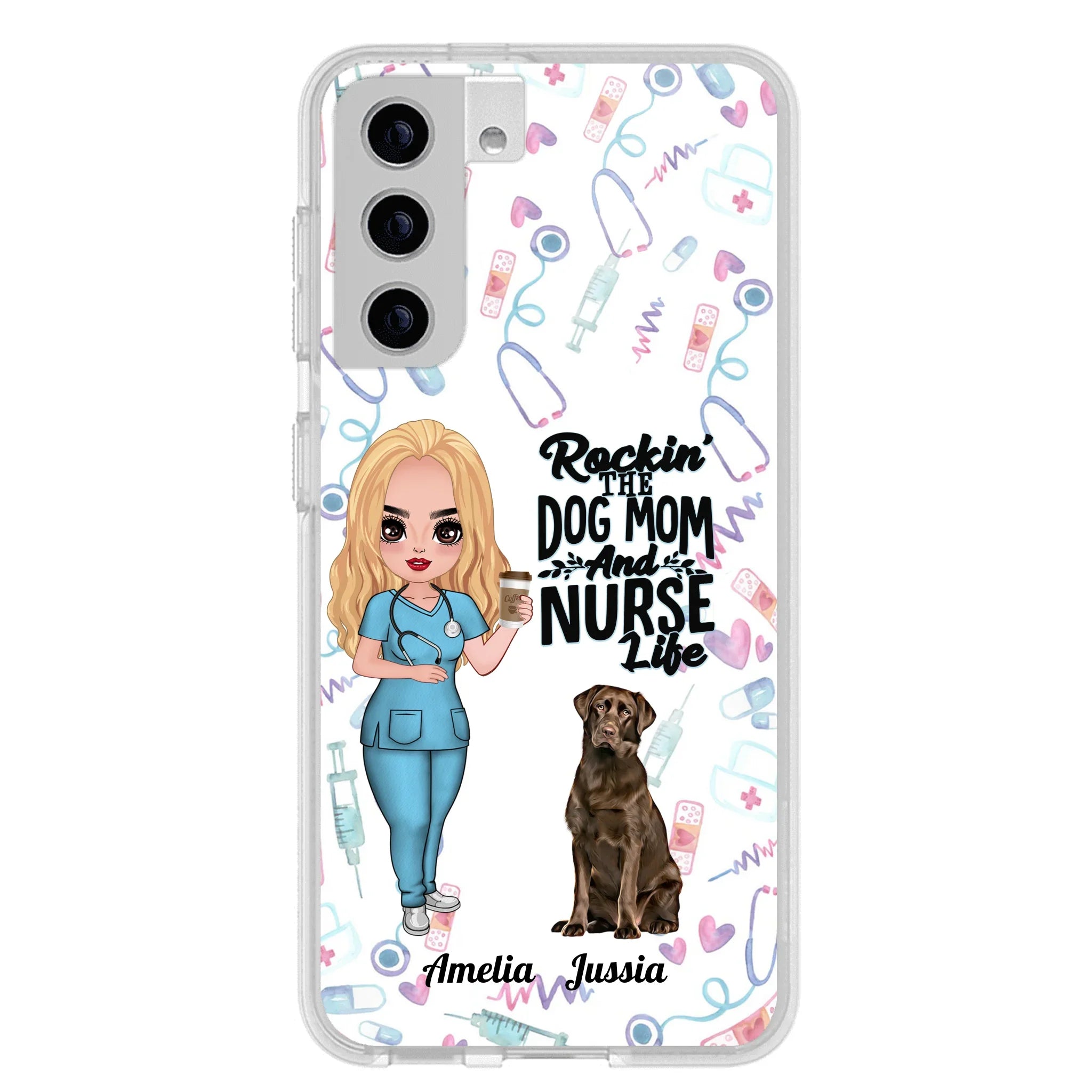 Custom Personalized Nurse Dog Mom Phone Case - Upto 5 Dogs - Gift Idea For Dog Lover - Rockin' The Dog Mom And Nurse Life - Case For iPhone And Samsung
