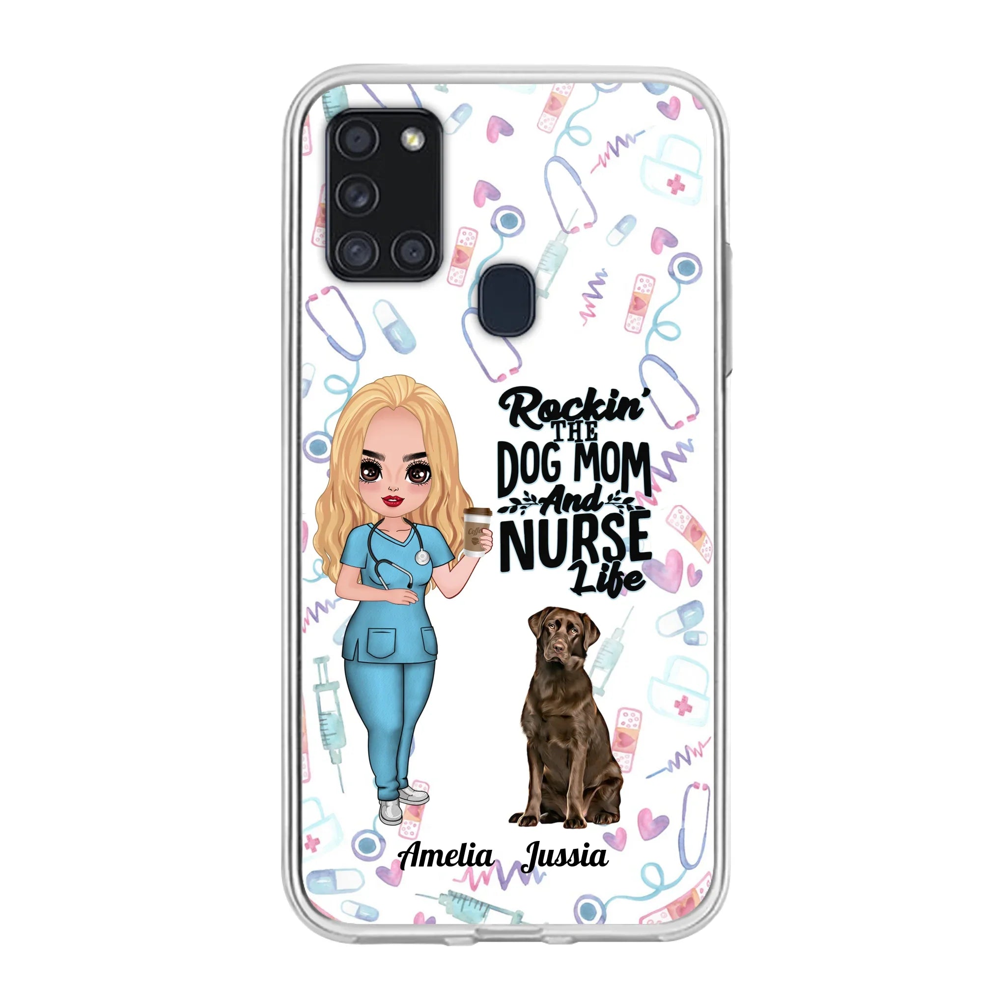 Custom Personalized Nurse Dog Mom Phone Case - Upto 5 Dogs - Gift Idea For Dog Lover - Rockin' The Dog Mom And Nurse Life - Case For iPhone And Samsung