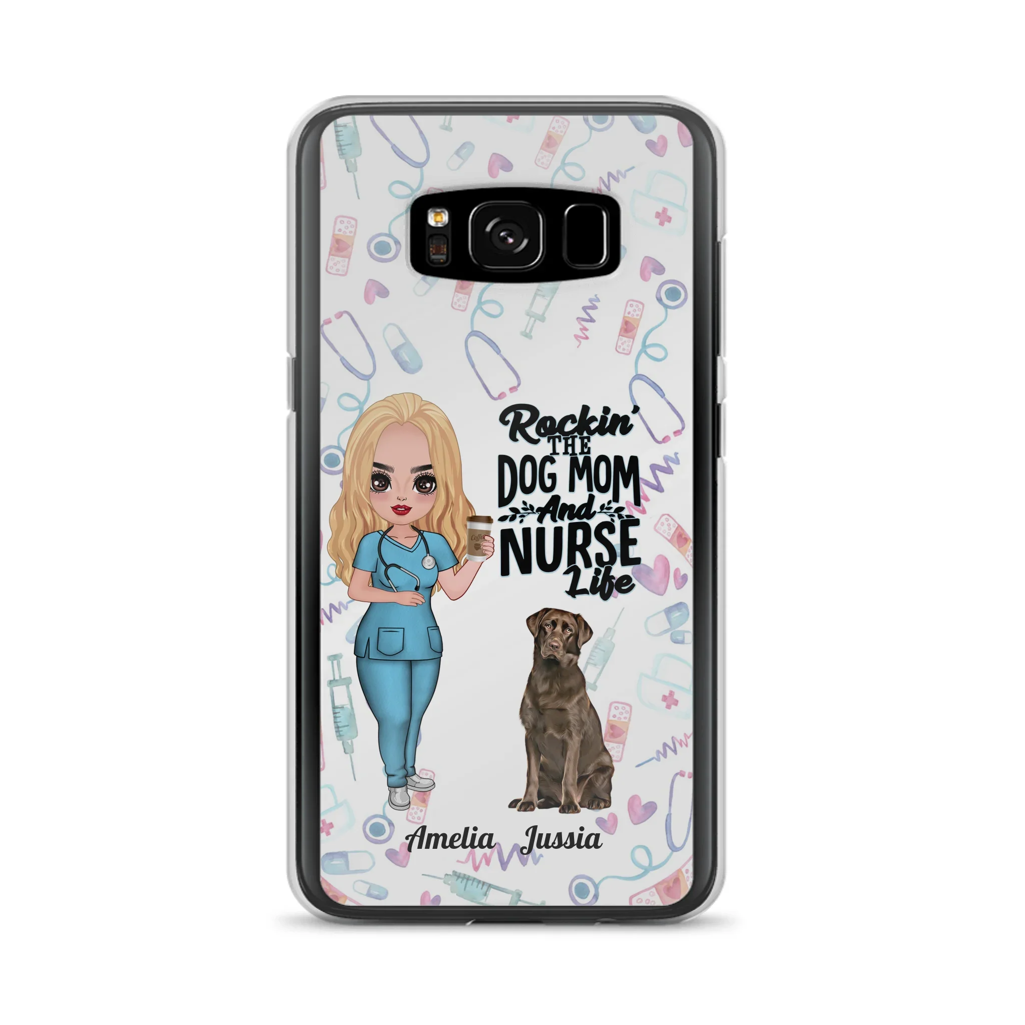 Custom Personalized Nurse Dog Mom Phone Case - Upto 5 Dogs - Gift Idea For Dog Lover - Rockin' The Dog Mom And Nurse Life - Case For iPhone And Samsung