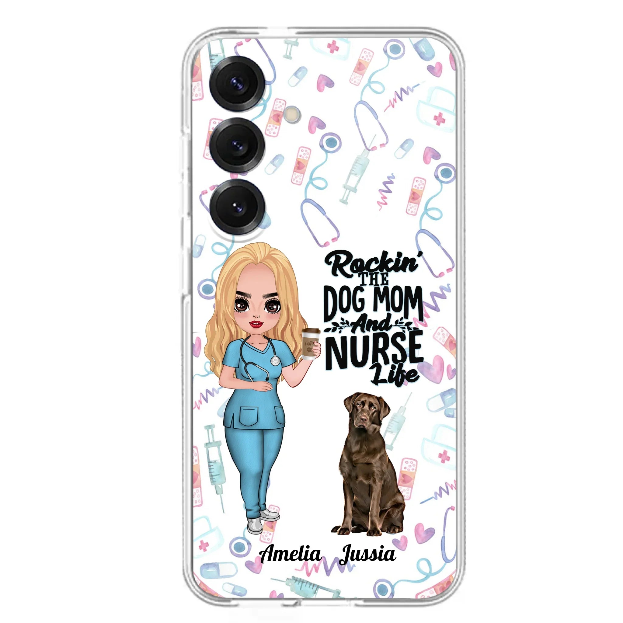 Custom Personalized Nurse Dog Mom Phone Case - Upto 5 Dogs - Gift Idea For Dog Lover - Rockin' The Dog Mom And Nurse Life - Case For iPhone And Samsung