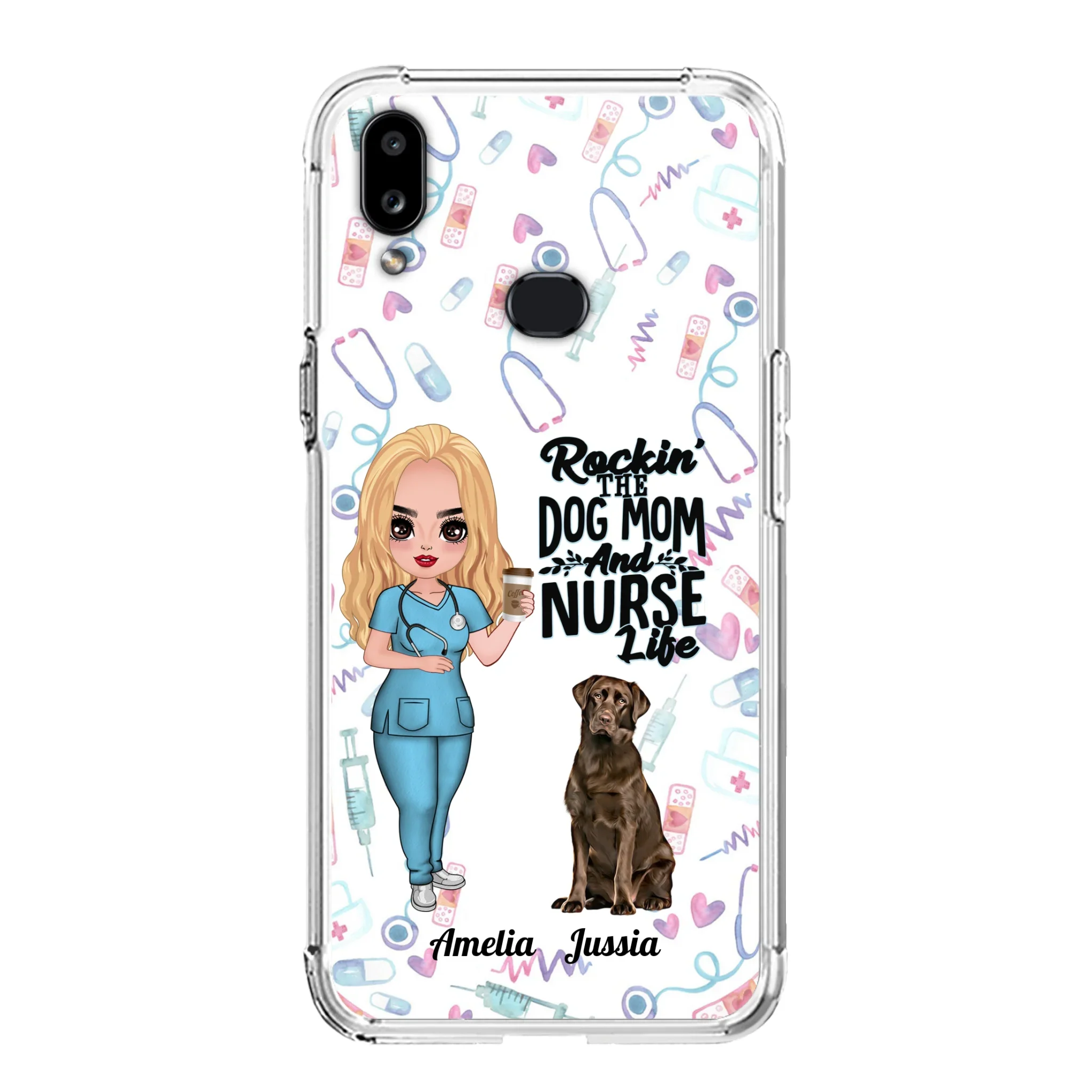 Custom Personalized Nurse Dog Mom Phone Case - Upto 5 Dogs - Gift Idea For Dog Lover - Rockin' The Dog Mom And Nurse Life - Case For iPhone And Samsung