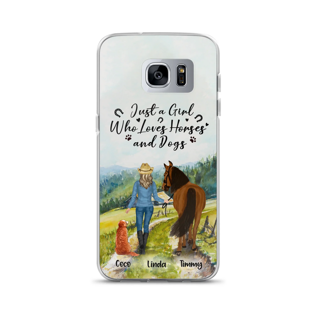 Personalized Horse And Dog Phone Case - Man/Woman/Girl/Boy With Upto 2 Horses And 4 Dogs - Gift For Horse/Dog Lover - Case For iPhone And Samsung