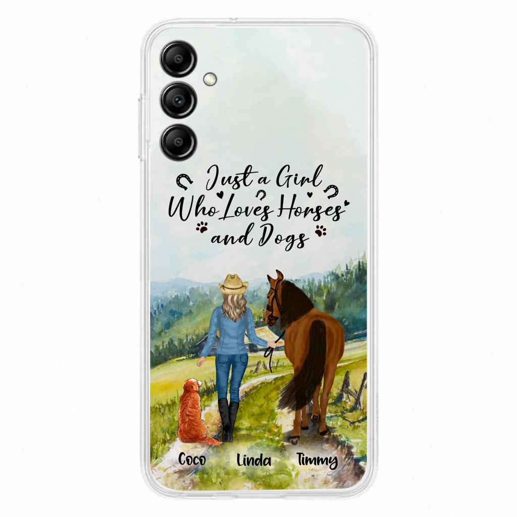 Personalized Horse And Dog Phone Case - Man/Woman/Girl/Boy With Upto 2 Horses And 4 Dogs - Gift For Horse/Dog Lover - Case For iPhone And Samsung