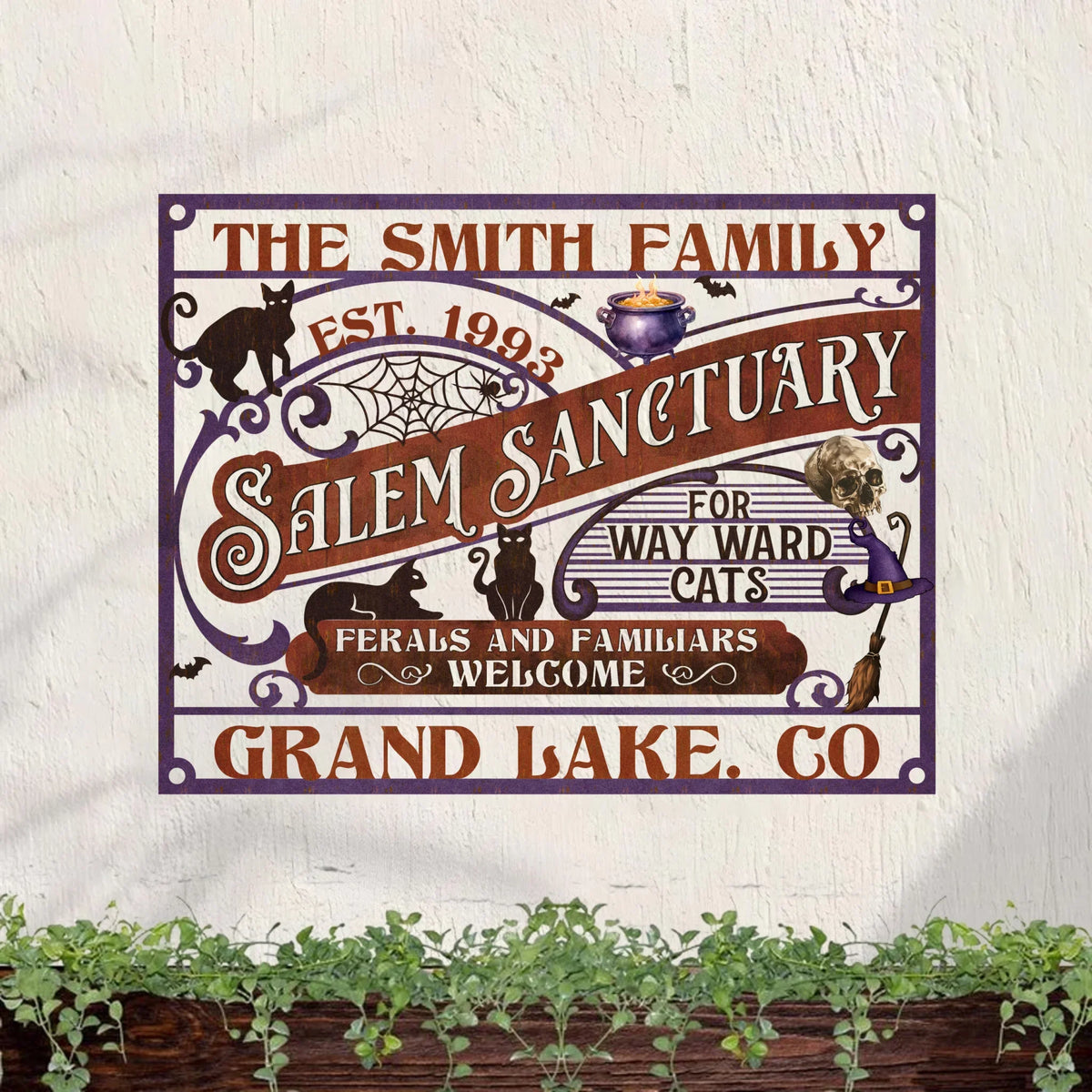 Personalized Salem Sanctuary Metal Sign - Gift Idea For Witch Lover - Ferals And Familiars Welcome
