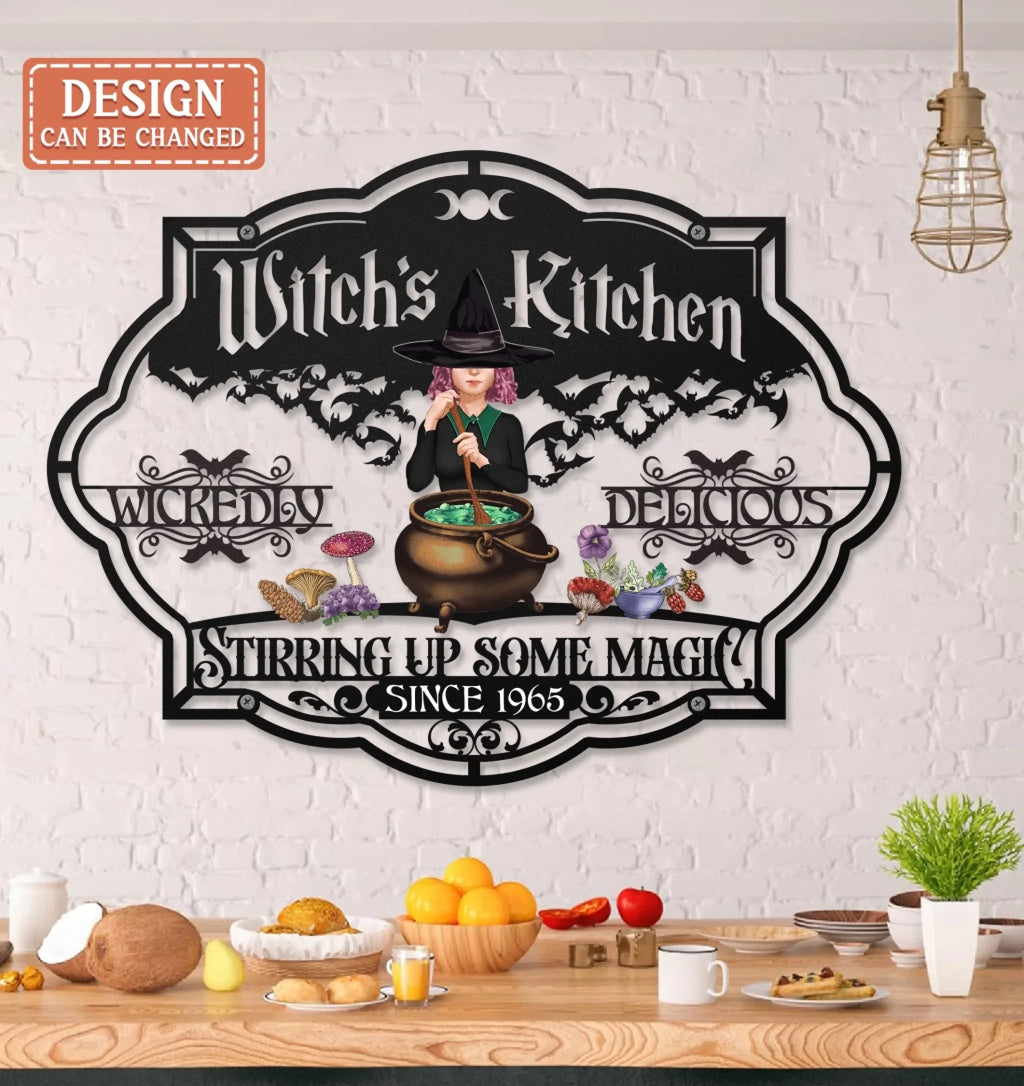 Personalized Witch's Kitchen Metal Sign - Gift Idea For Witch Lover - Wickedly Delicious Stirring Up Some Magic