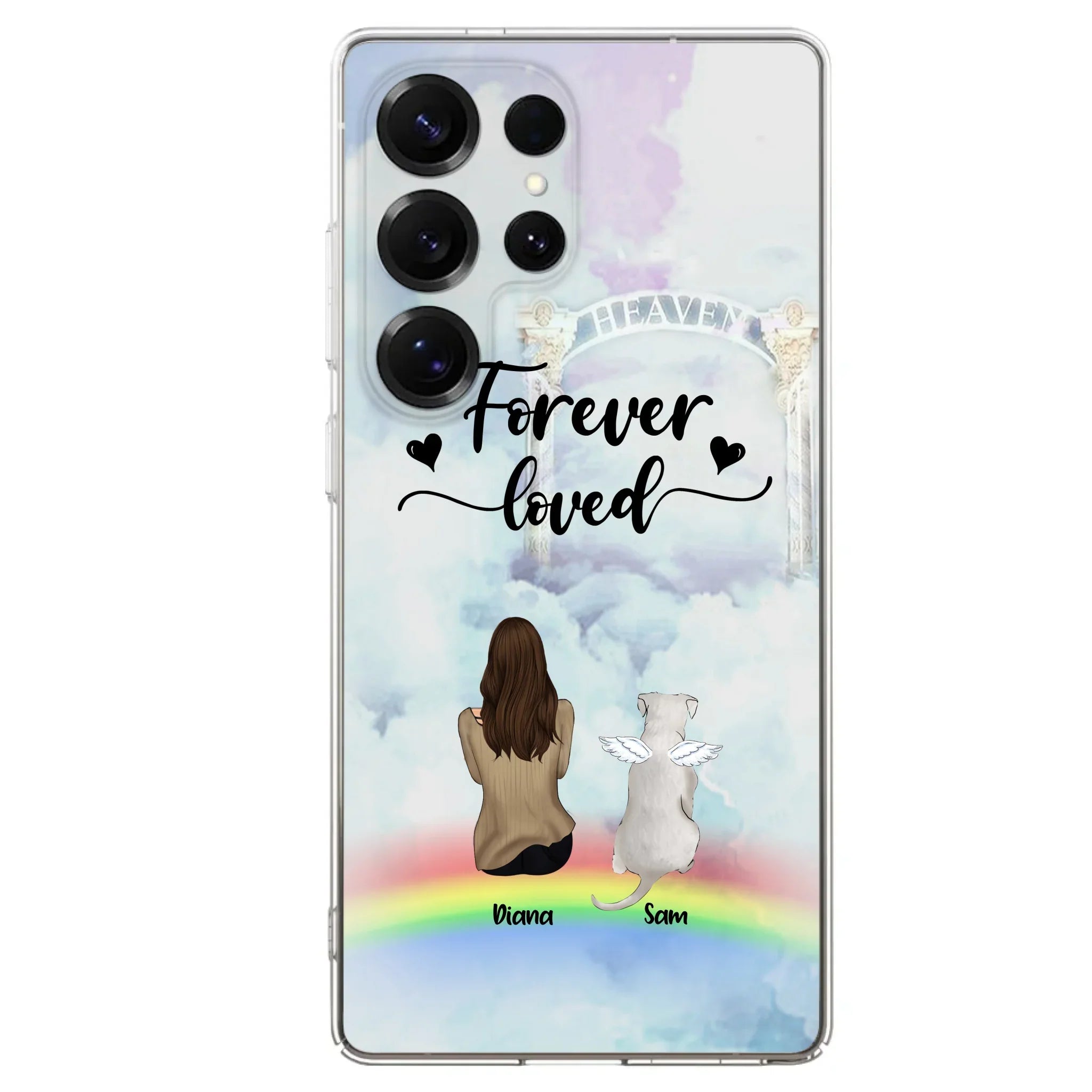 Custom Personalized Memorial Pets Phone Case - Man/Woman With Upto 4 Pets - Memorial Gift For Dog Lovers/Cat Lovers - Forever Loved - For iPhone And Samsung Phone Case - AXSIO5