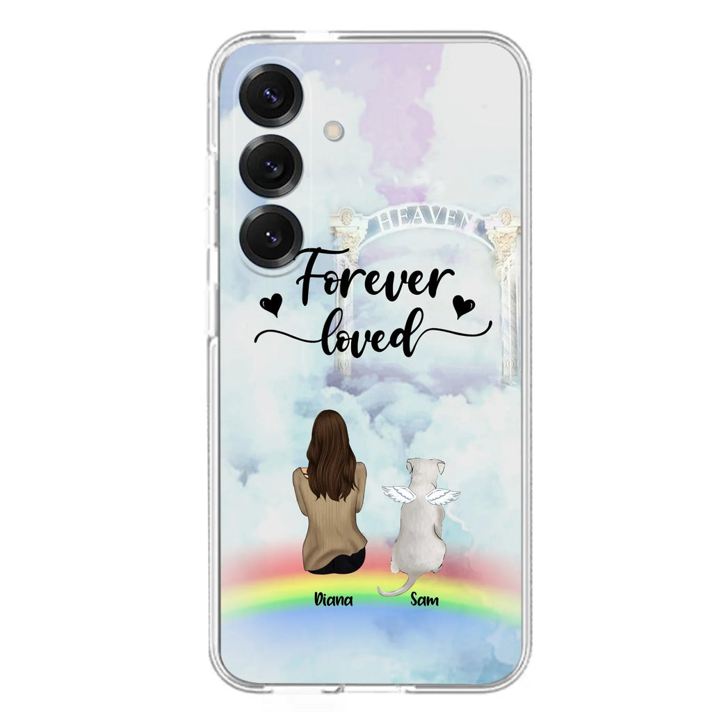 Custom Personalized Memorial Pets Phone Case - Man/Woman With Upto 4 Pets - Memorial Gift For Dog Lovers/Cat Lovers - Forever Loved - For iPhone And Samsung Phone Case - AXSIO5