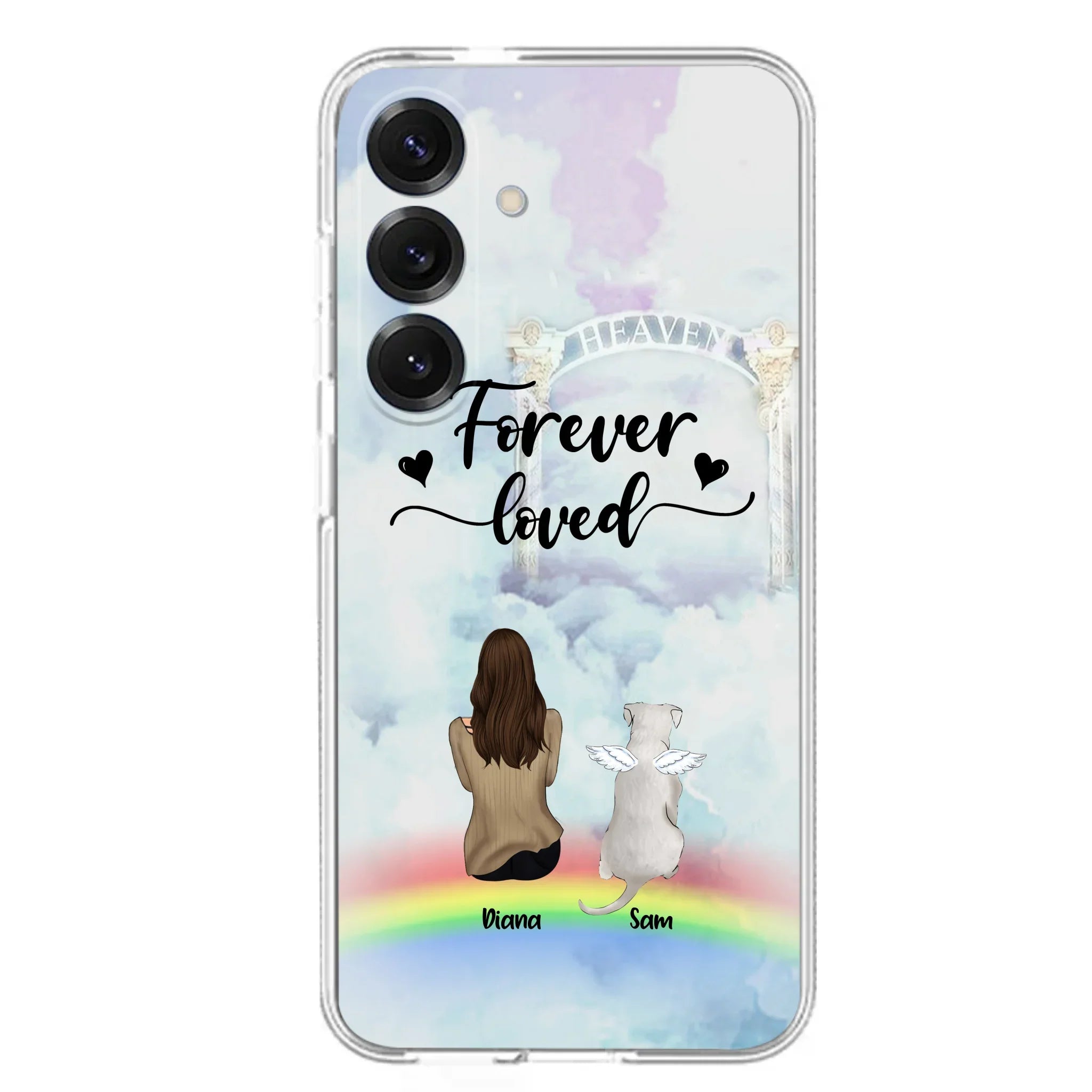 Custom Personalized Memorial Pets Phone Case - Man/Woman With Upto 4 Pets - Memorial Gift For Dog Lovers/Cat Lovers - Forever Loved - For iPhone And Samsung Phone Case - AXSIO5