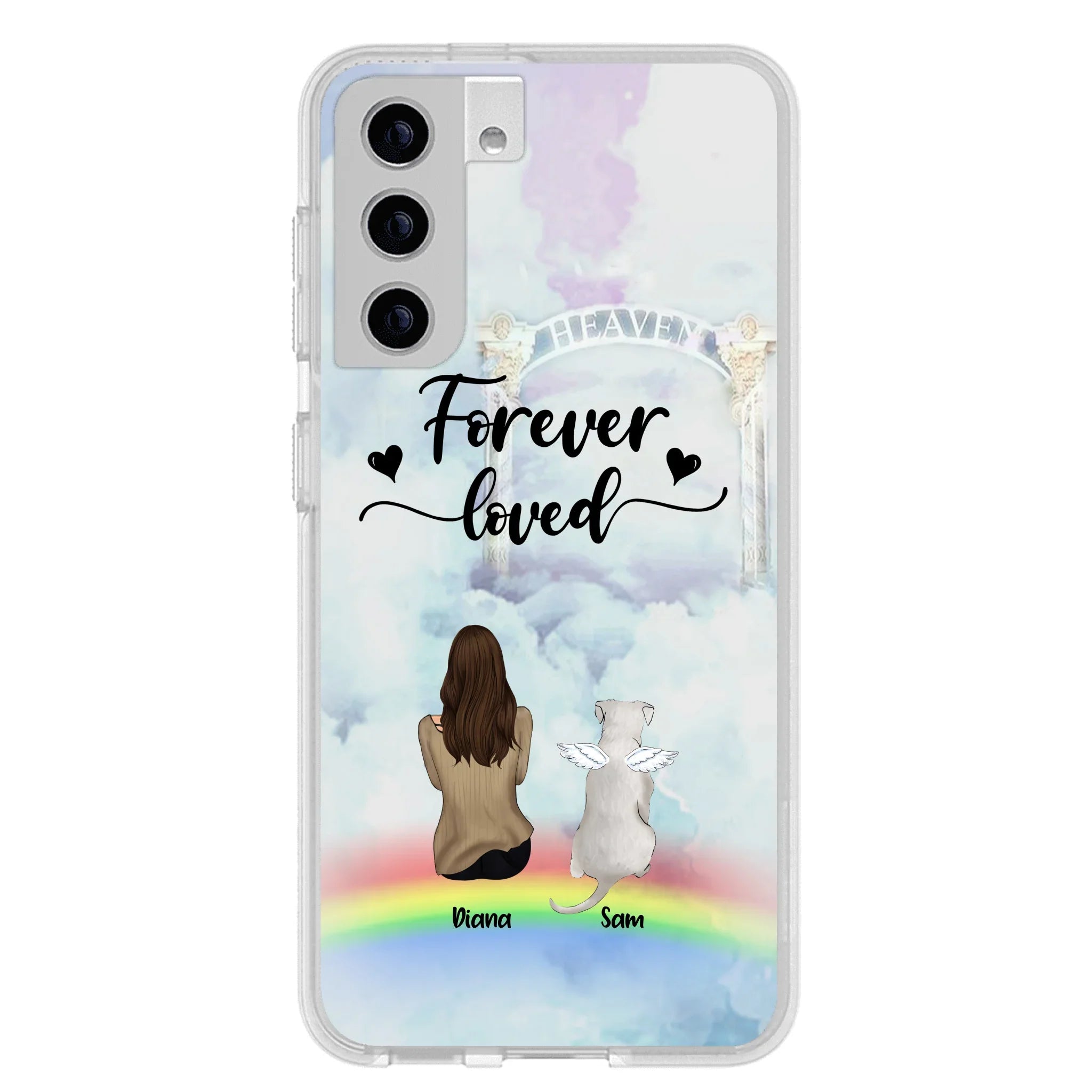 Custom Personalized Memorial Pets Phone Case - Man/Woman With Upto 4 Pets - Memorial Gift For Dog Lovers/Cat Lovers - Forever Loved - For iPhone And Samsung Phone Case - AXSIO5