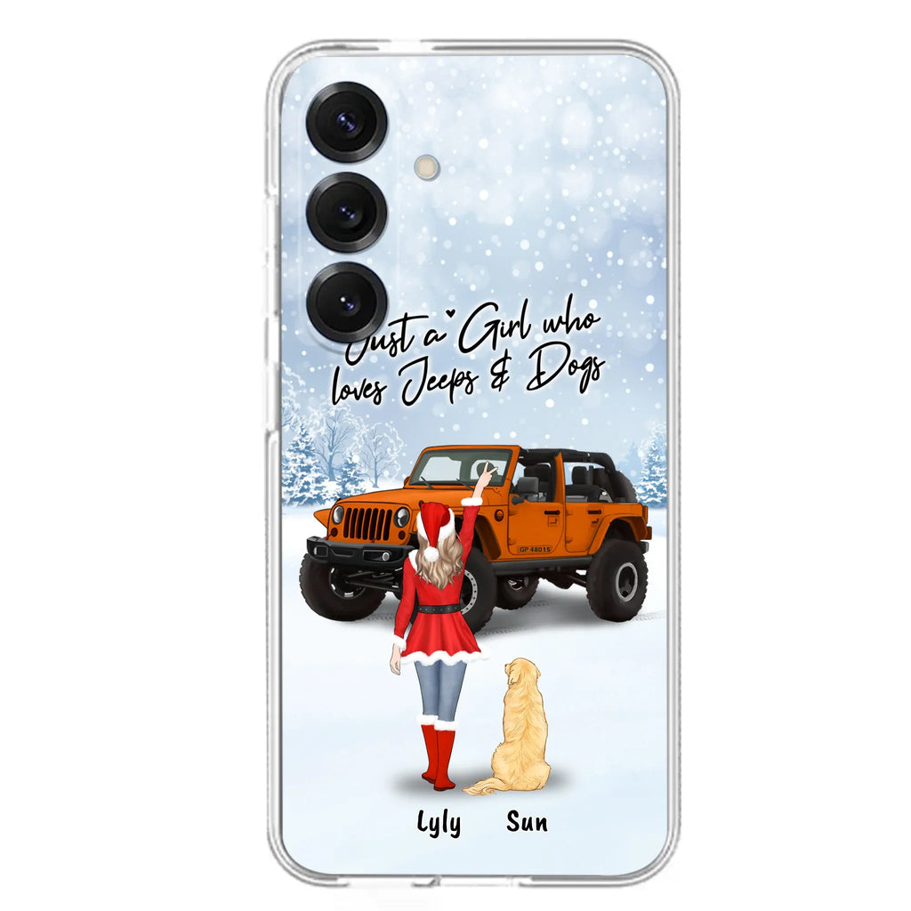 Custom Personalized Christmas Off-road Girl Phone Case - Girl With Upto 4 Pets - Christmas Gift For Dog/ Cat Lover - Just A Girl - Case For iPhone And Samsung
