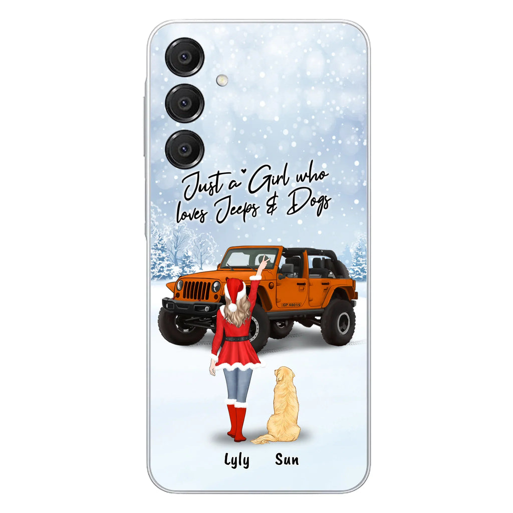 Custom Personalized Christmas Off-road Girl Phone Case - Girl With Upto 4 Pets - Christmas Gift For Dog/ Cat Lover - Just A Girl - Case For iPhone And Samsung