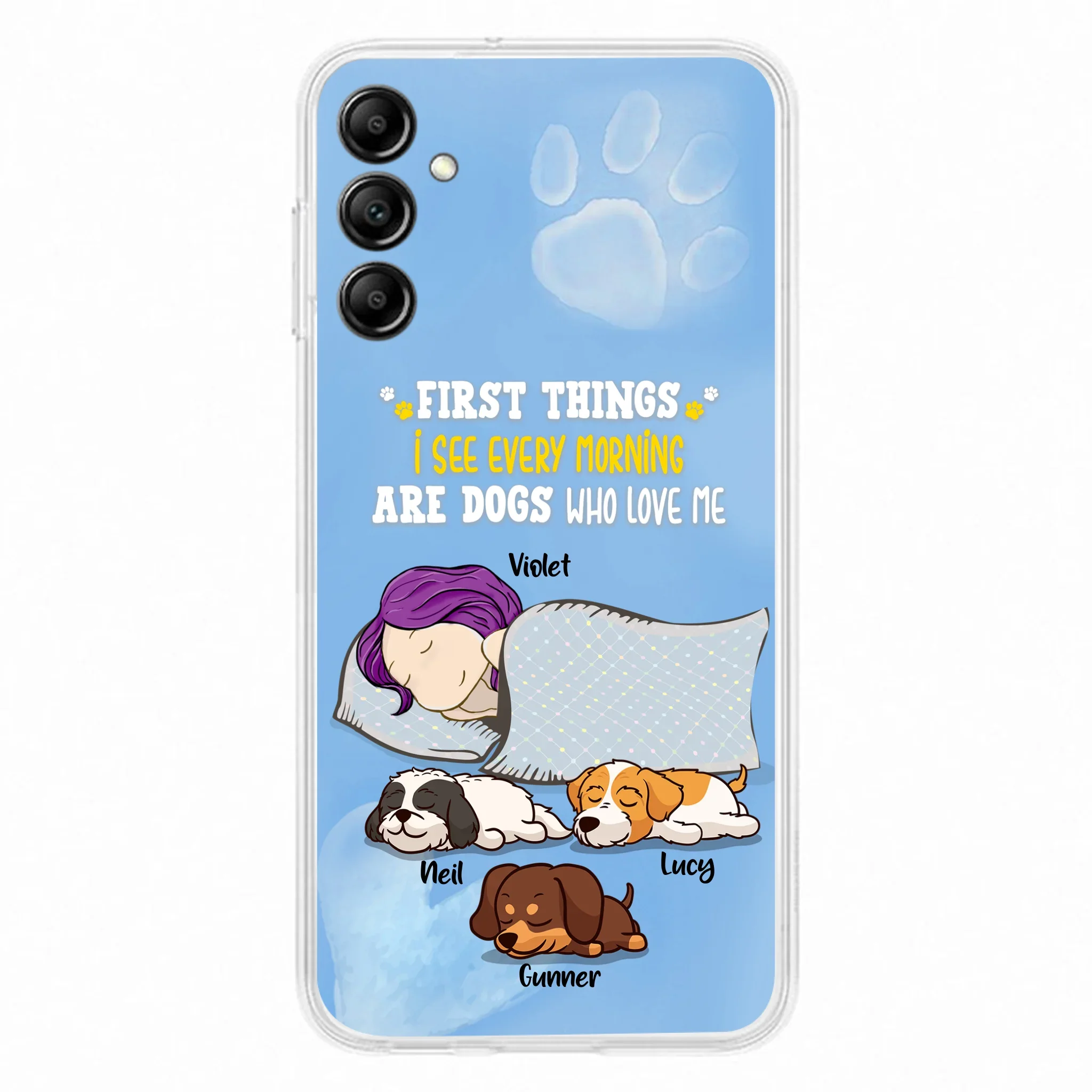 Custom Personalized Dog Mom Sleep Phone Case - Upto 3 Dogs - First Things I See Every Morning Are Dogs Who Love Me