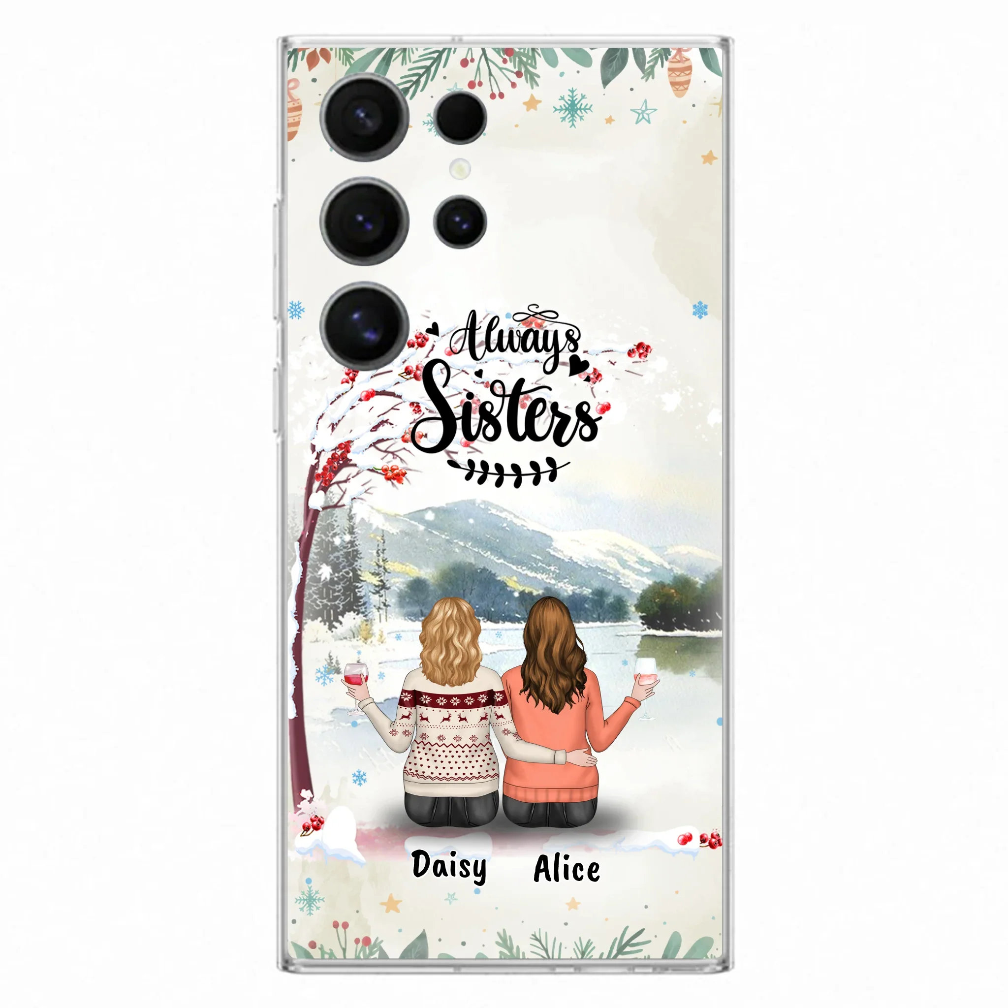 Custom Personalized Sisters Phone Case - Christmas/Autumn/Winter Sisters - Upto 3 Girls - Best Gift For Friends - Phone Case For iPhone And Samsung