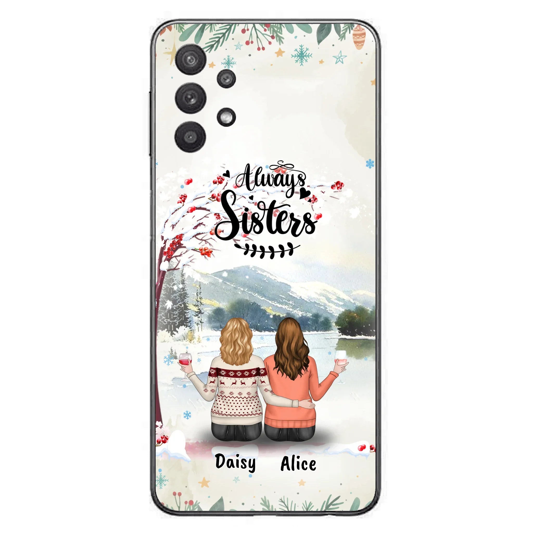 Custom Personalized Sisters Phone Case - Christmas/Autumn/Winter Sisters - Upto 3 Girls - Best Gift For Friends - Phone Case For iPhone And Samsung