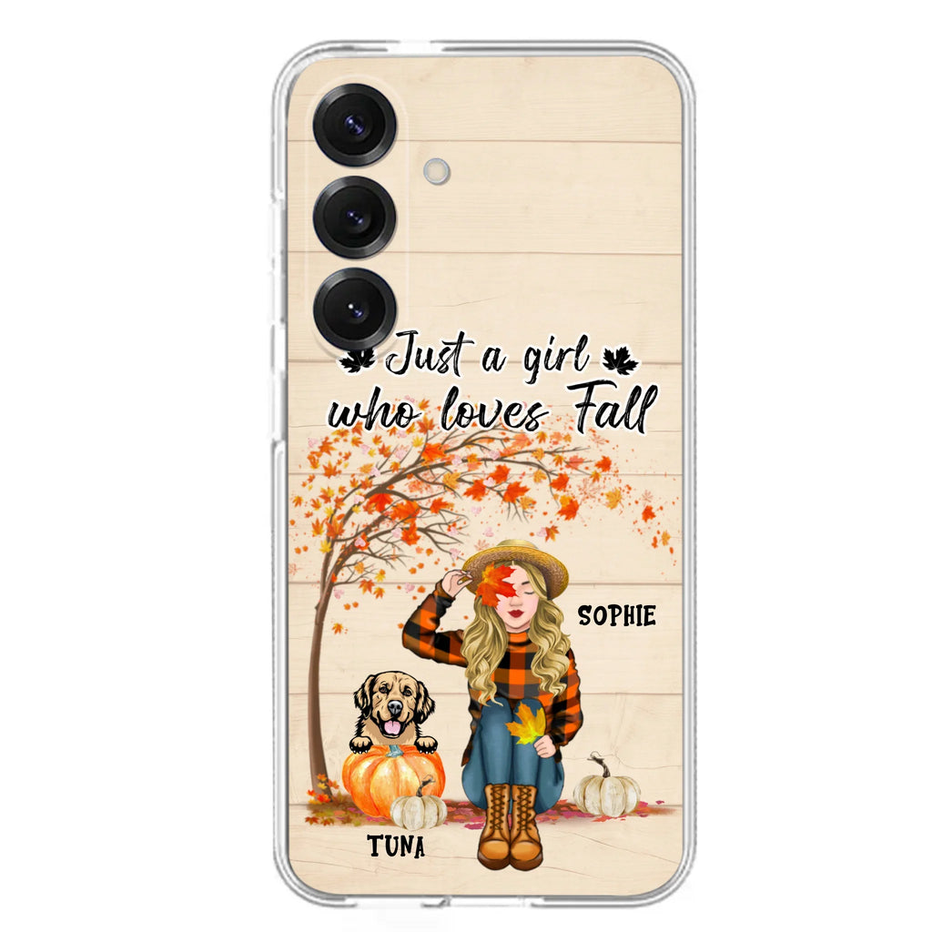 Custom Personalized Fall Dog Mom Phone Case- Upto 4 Pets - Best Gift For Dog Lovers - Just A Girl Who Loves Fall - Case For Iphone Samsung - MTJKZW