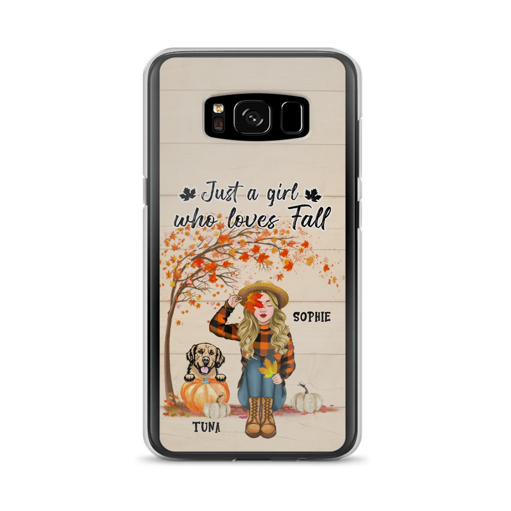 Custom Personalized Fall Dog Mom Phone Case- Upto 4 Pets - Best Gift For Dog Lovers - Just A Girl Who Loves Fall - Case For Iphone Samsung - MTJKZW